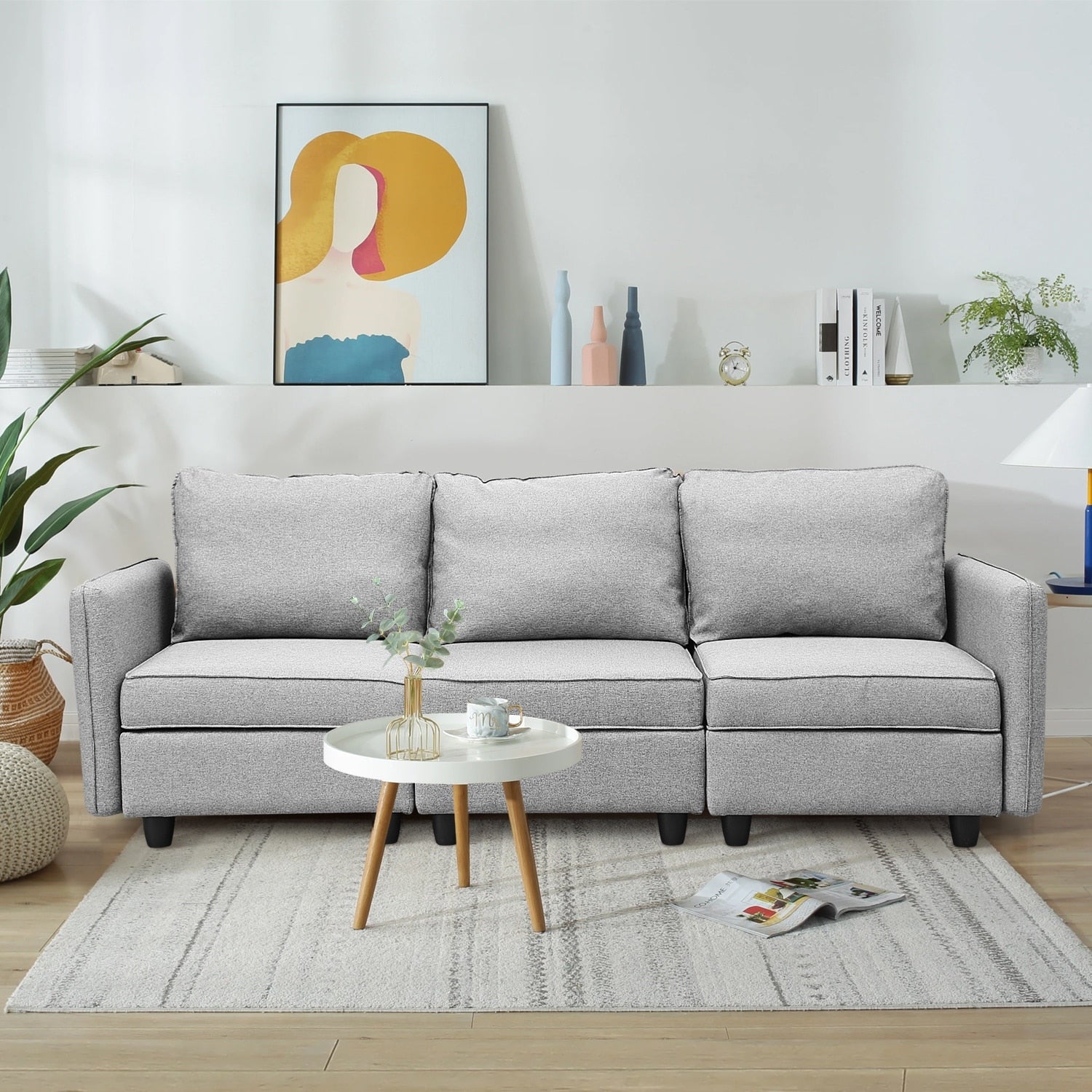 Sofa with Storage, Upholstered Sofa Couch with Modern Linen Fabric