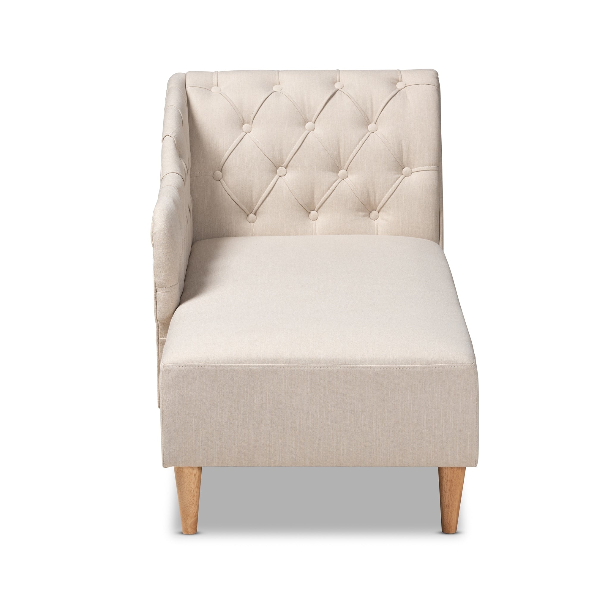Baxton Studio Emeline Fabric Upholstered Oak Finished Wood Chaise Lounge