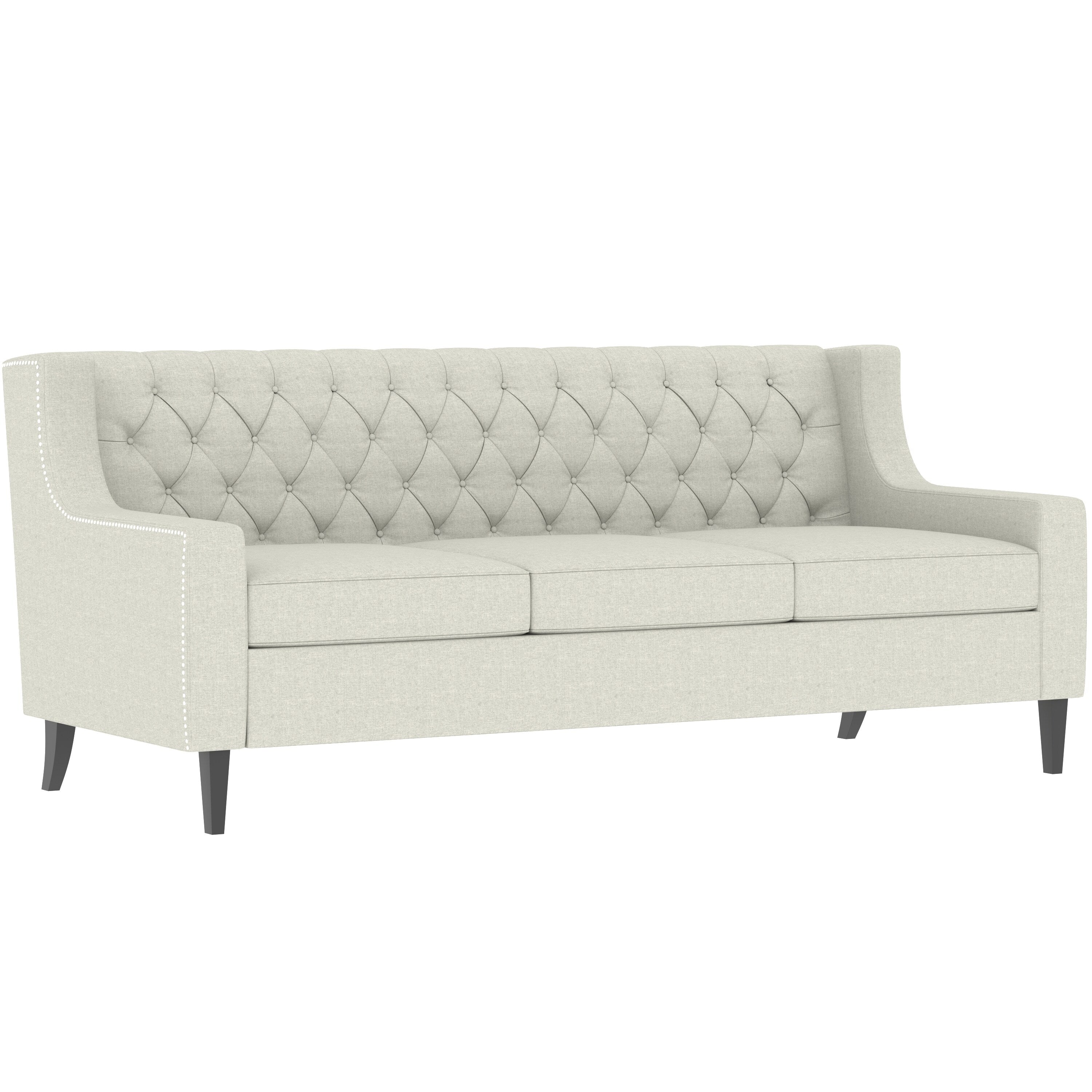 Beige 78.75 Polyester 3-Seater Sofa with Tufted Back and Cushions