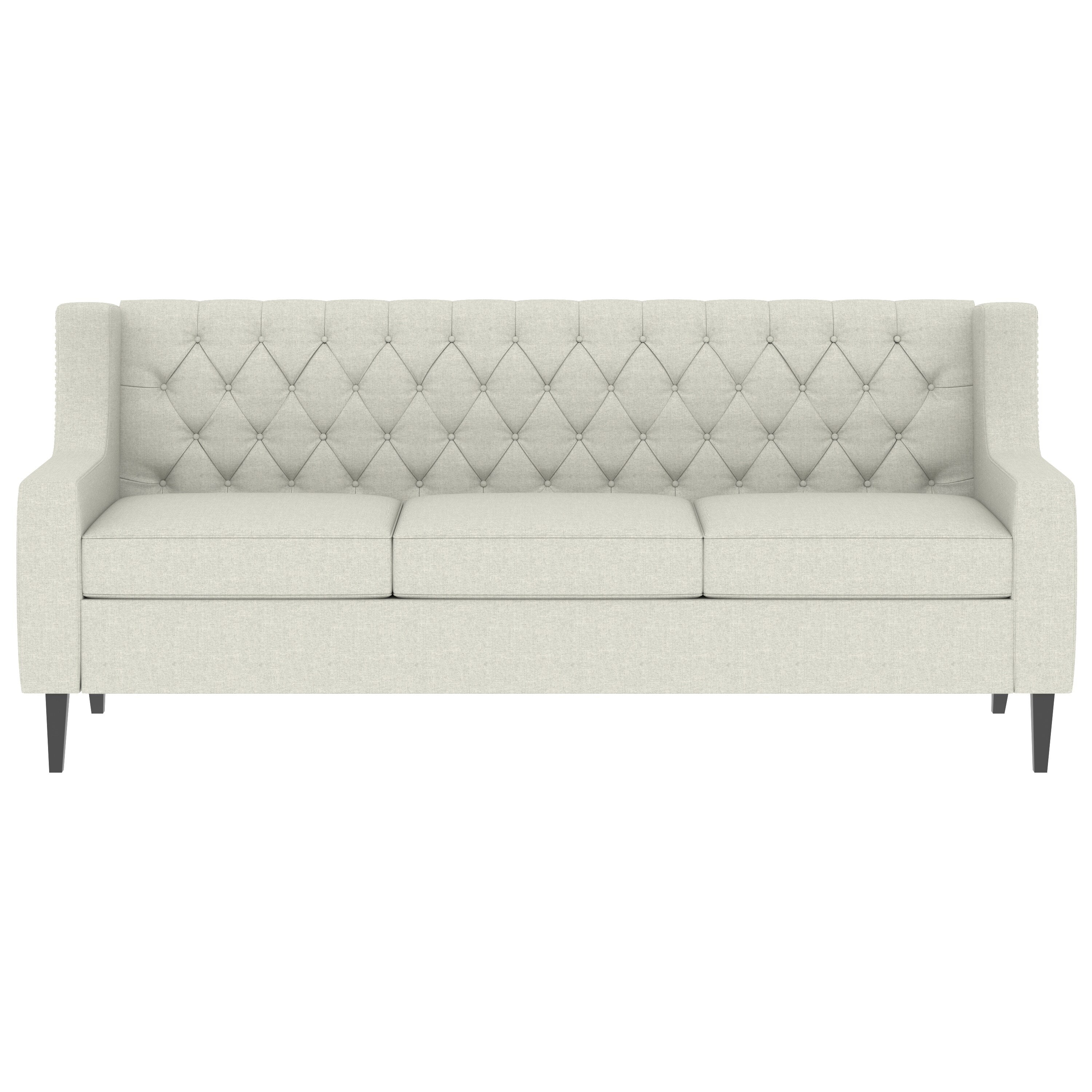Beige 78.75 Polyester 3-Seater Sofa with Tufted Back and Cushions
