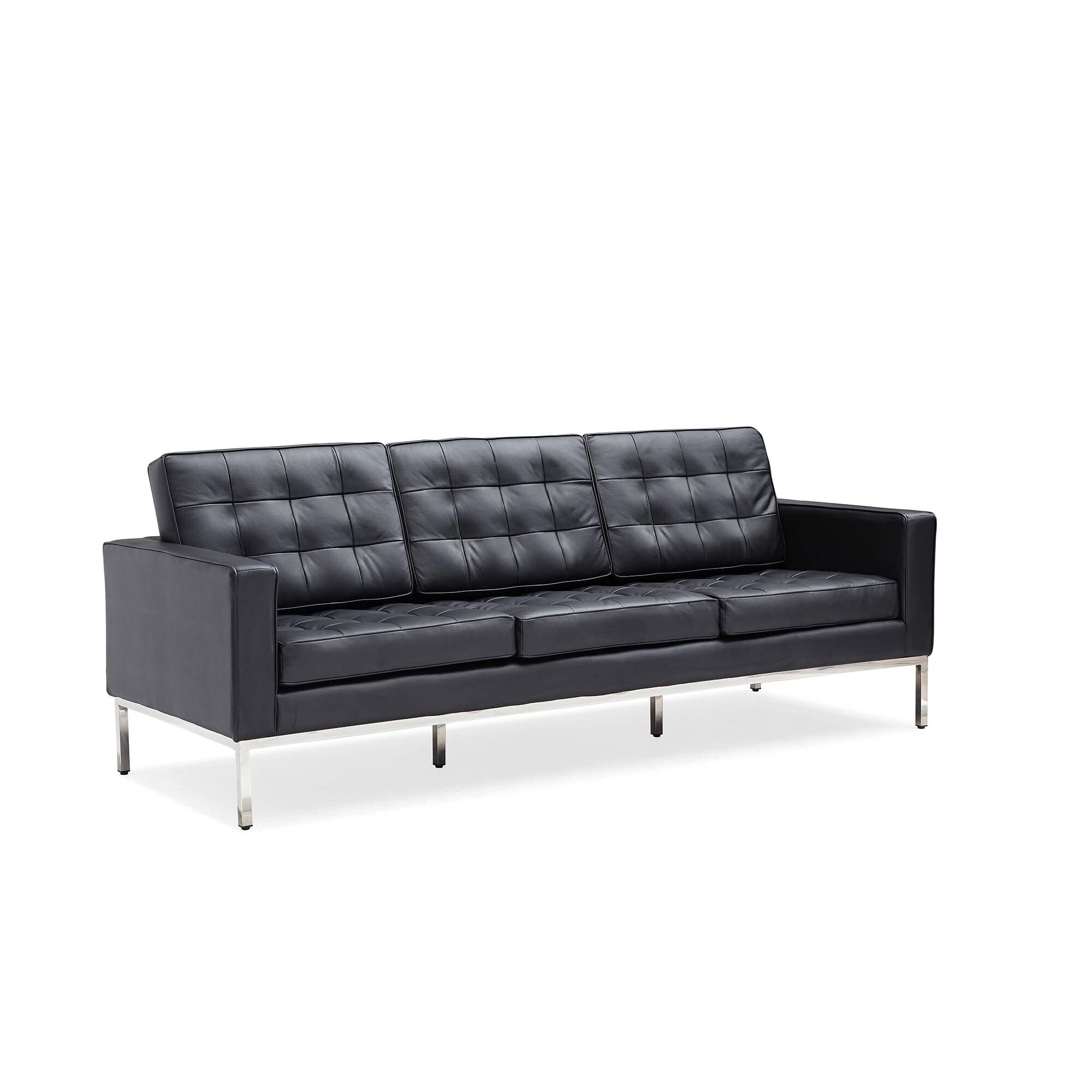 Black Leatherite Nailheads Florence 33''-83''W Multi-seat Sofa