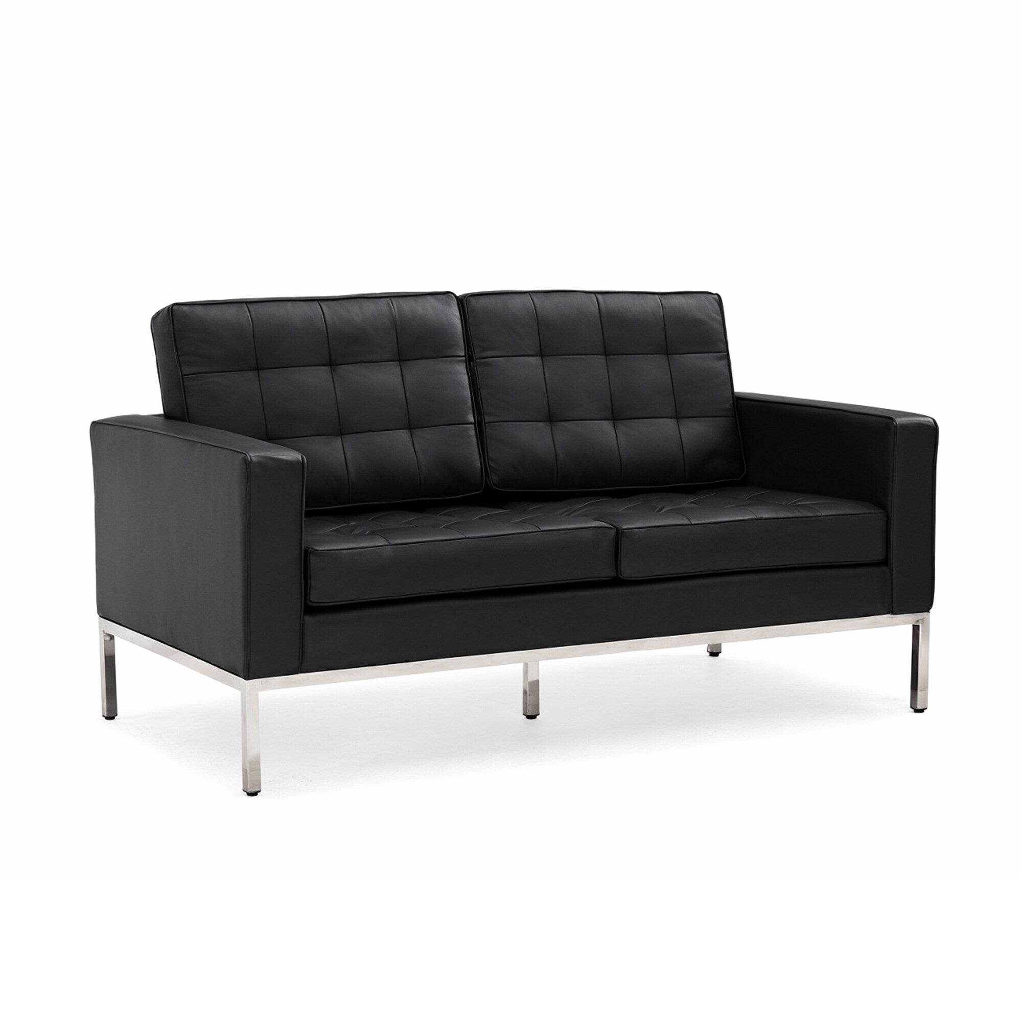 Black Leatherite Nailheads Florence 33''-83''W Multi-seat Sofa