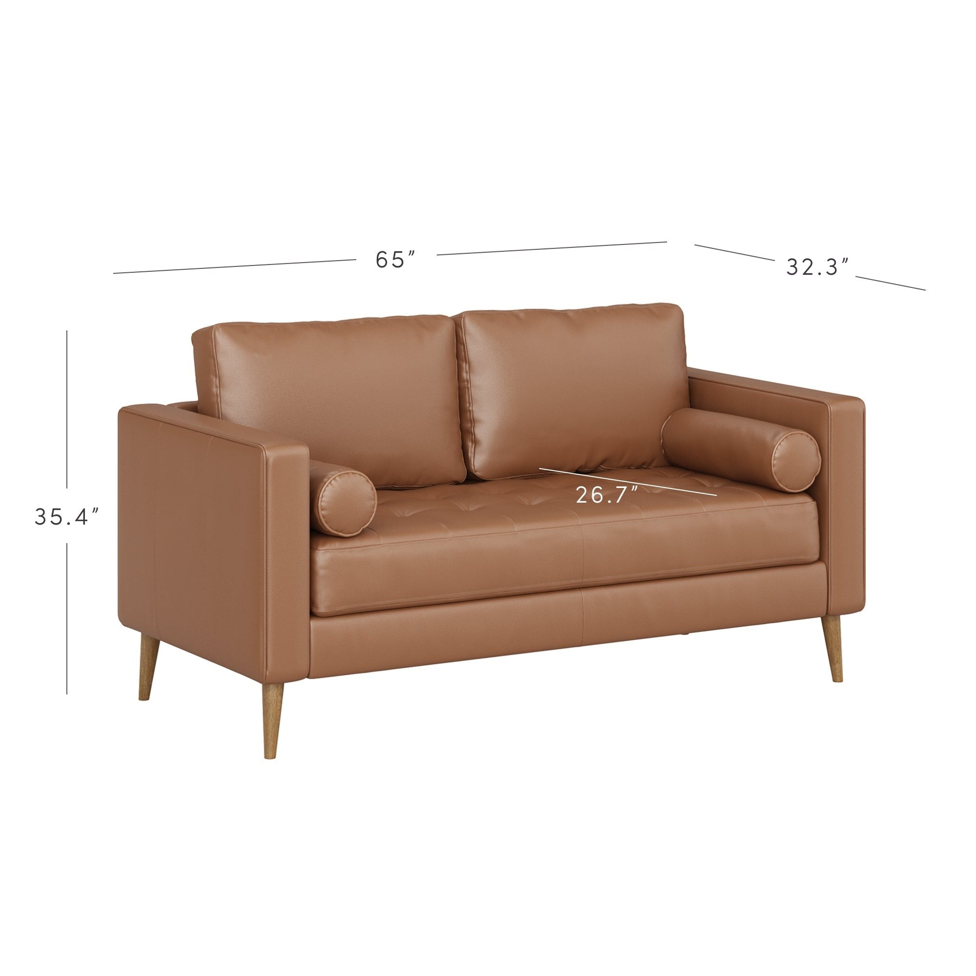 Breeze Mid Century Modern Sofa, Leather Couch with Tufted Cushion and Solid Wood Frame