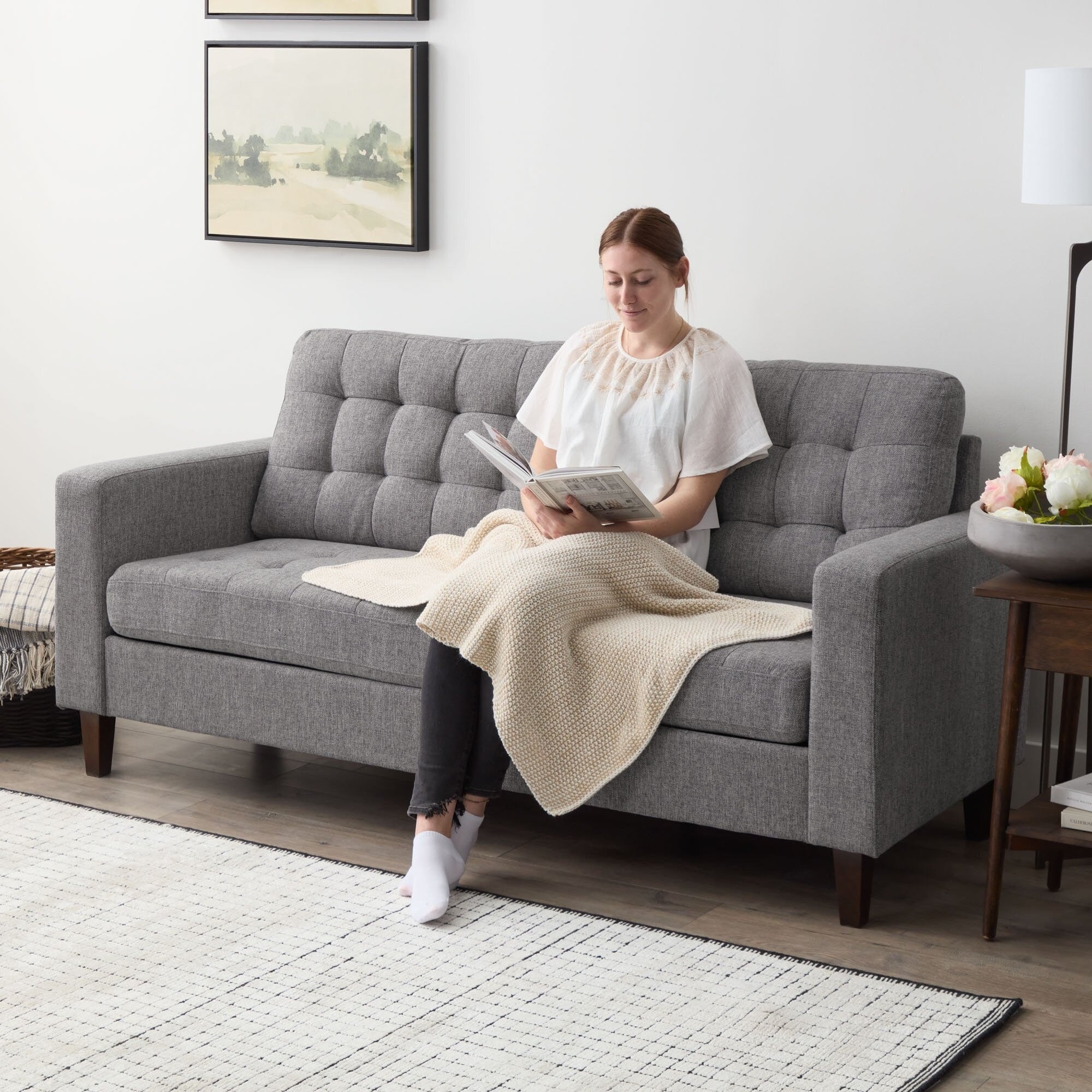 Brookside Brynn 76-in. Square-arm Faux Leather/Velvet/Fabric Sofa