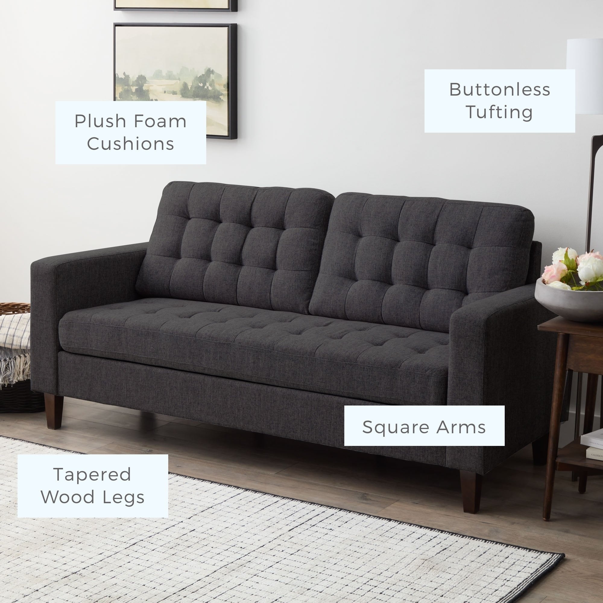 Brookside Brynn 76-in. Square-arm Faux Leather/Velvet/Fabric Sofa