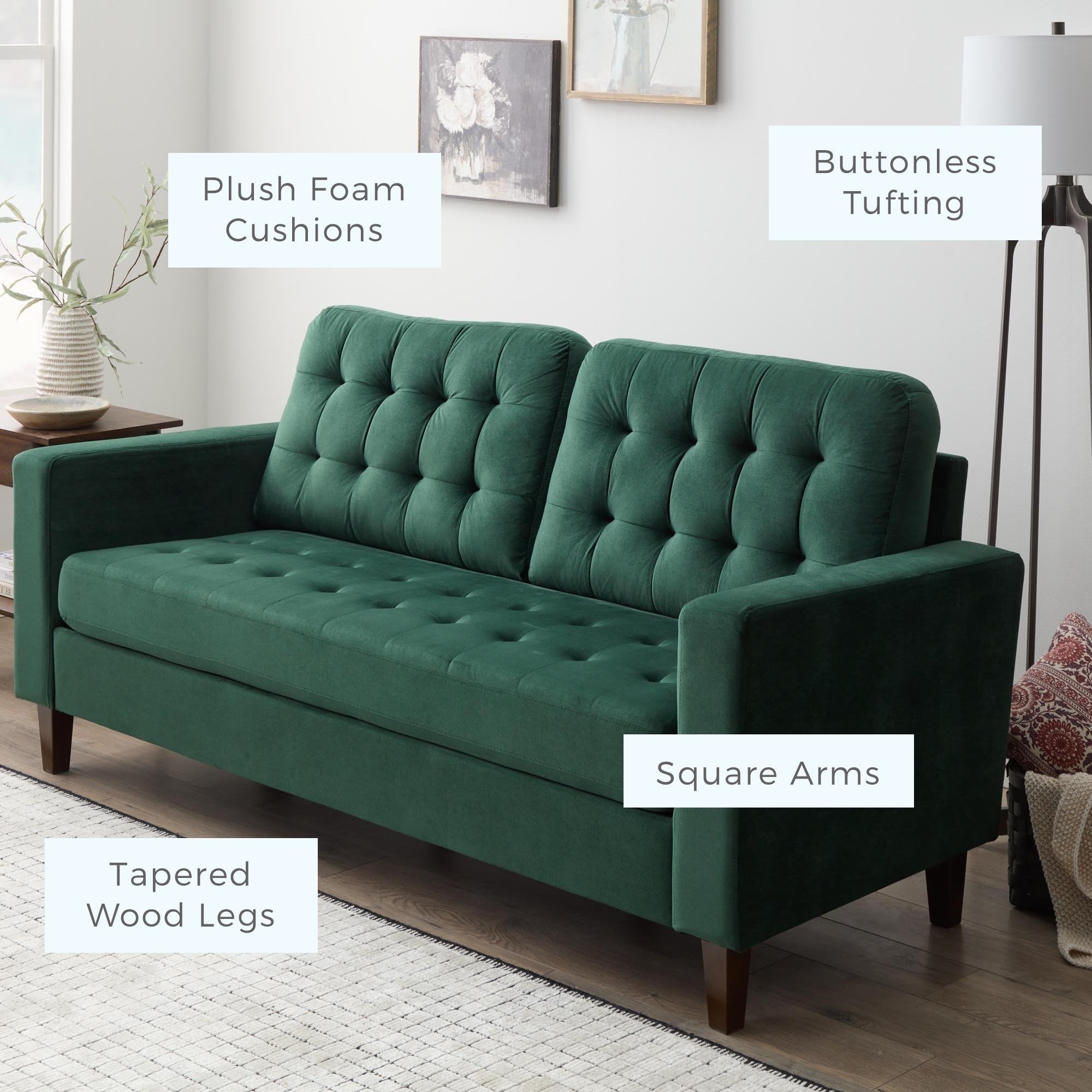 Brookside Brynn 76-in. Square-arm Faux Leather/Velvet/Fabric Sofa