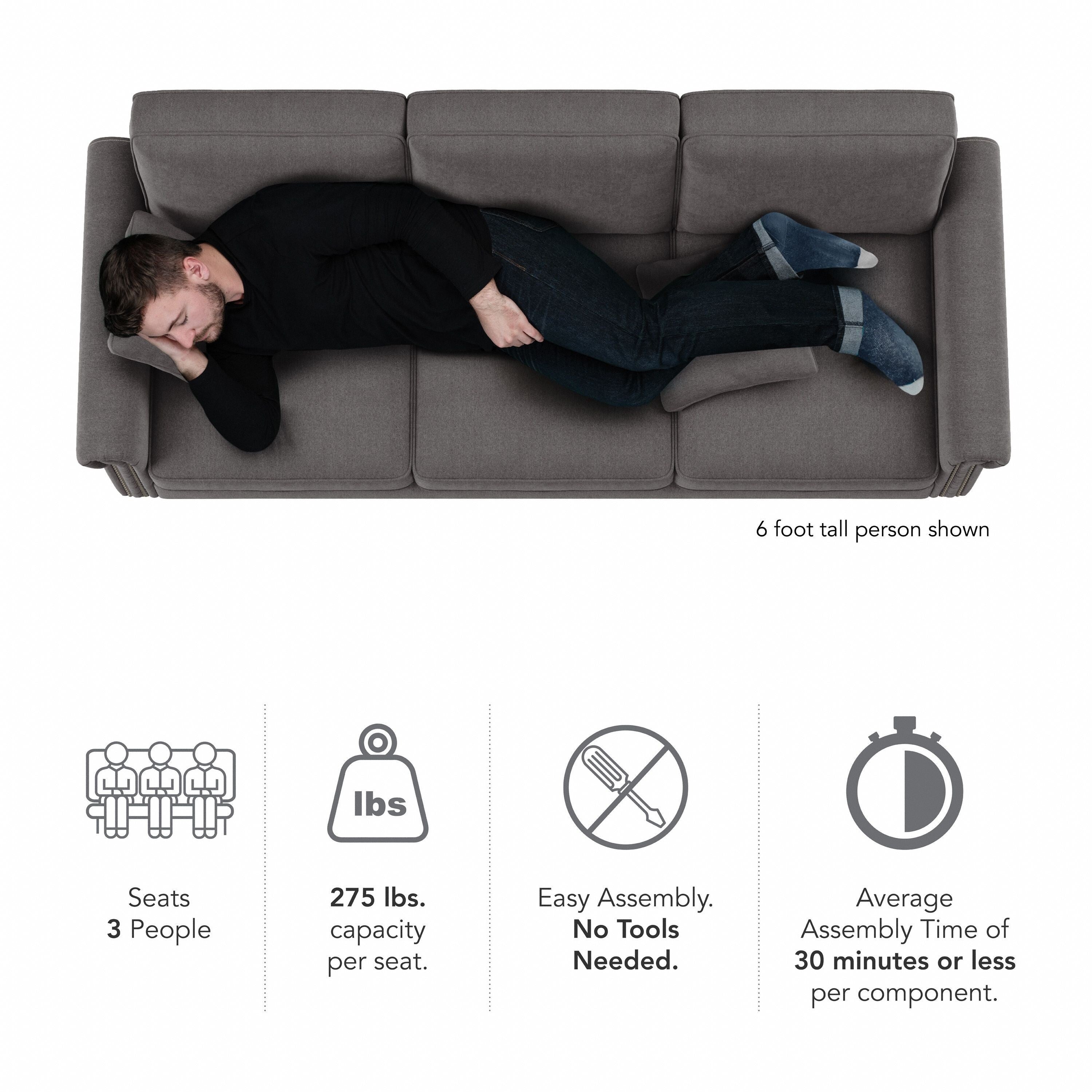 Bush Furniture Coventry 85W Large 3 Seater Living Room Sofa