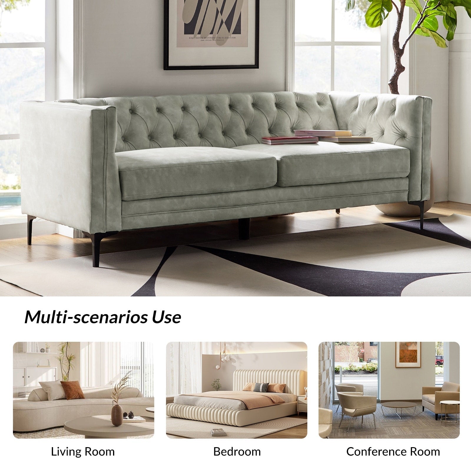 Calymne 84 Classic Square Arms Sofa with Button-Tufted Back by HULALA HOME