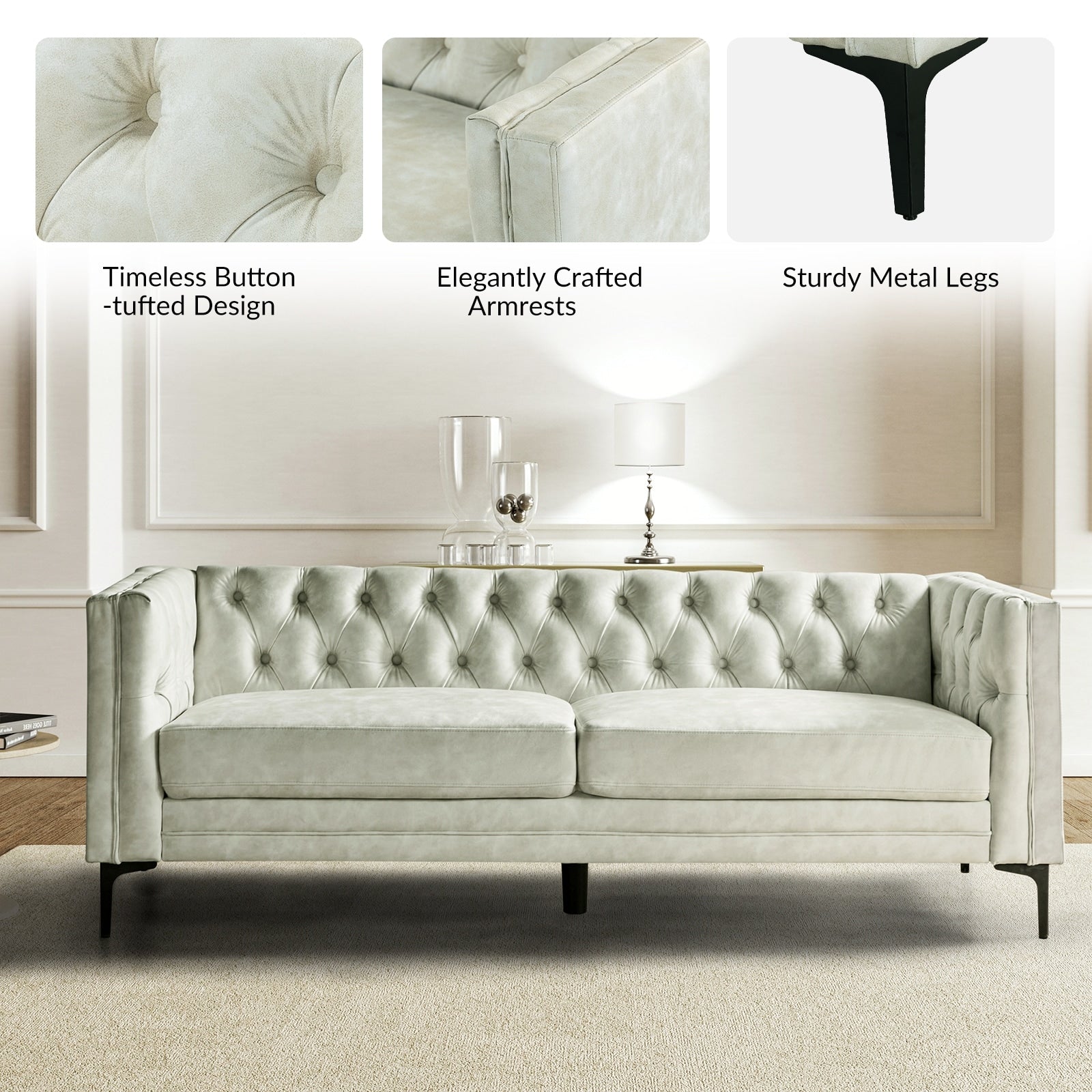 Calymne 84 Classic Square Arms Sofa with Button-Tufted Back by HULALA HOME