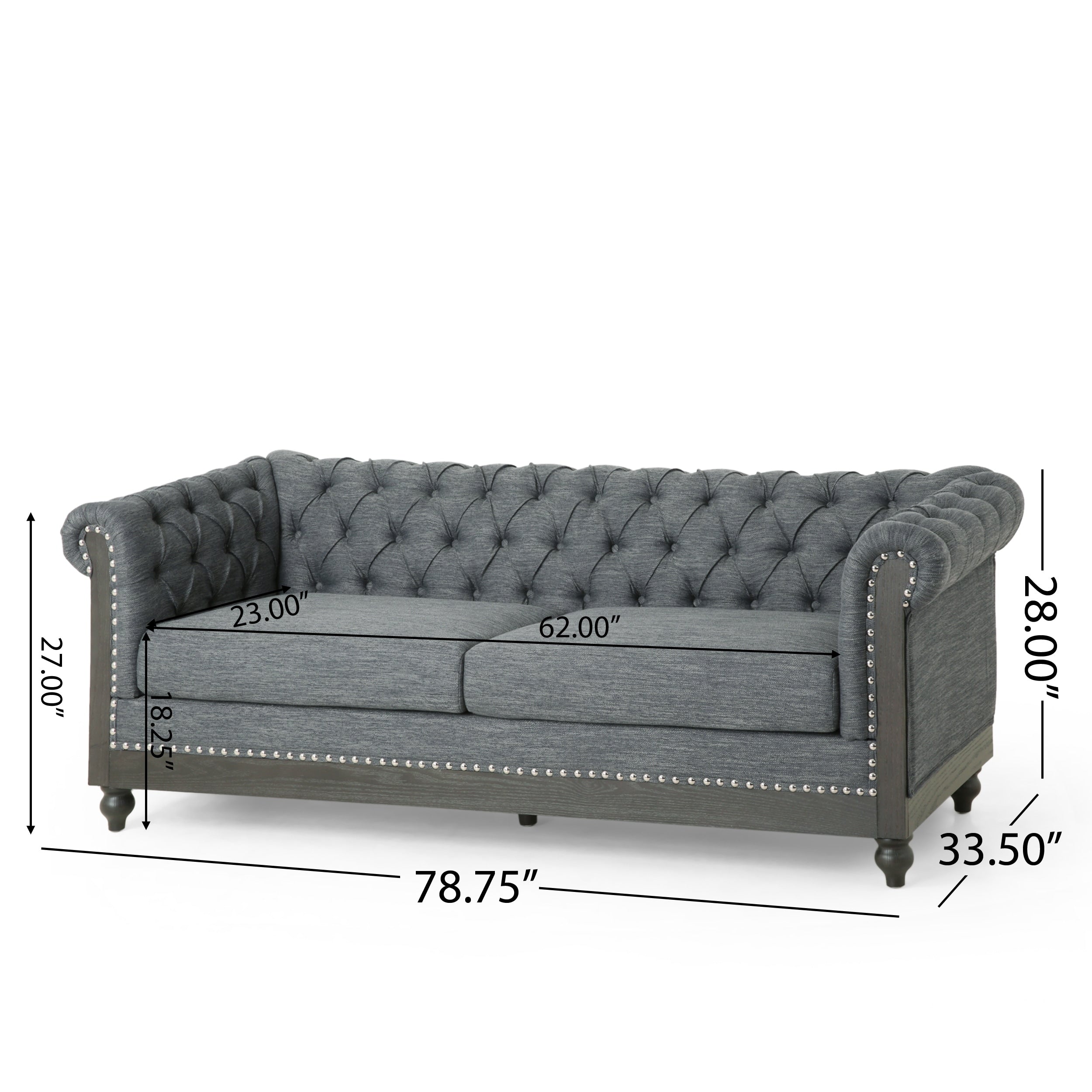 Castalia Nailhead Trim Chesterfield Sofa by Christopher Knight Home - 78.75 L x 33.50 W x 28.00 H