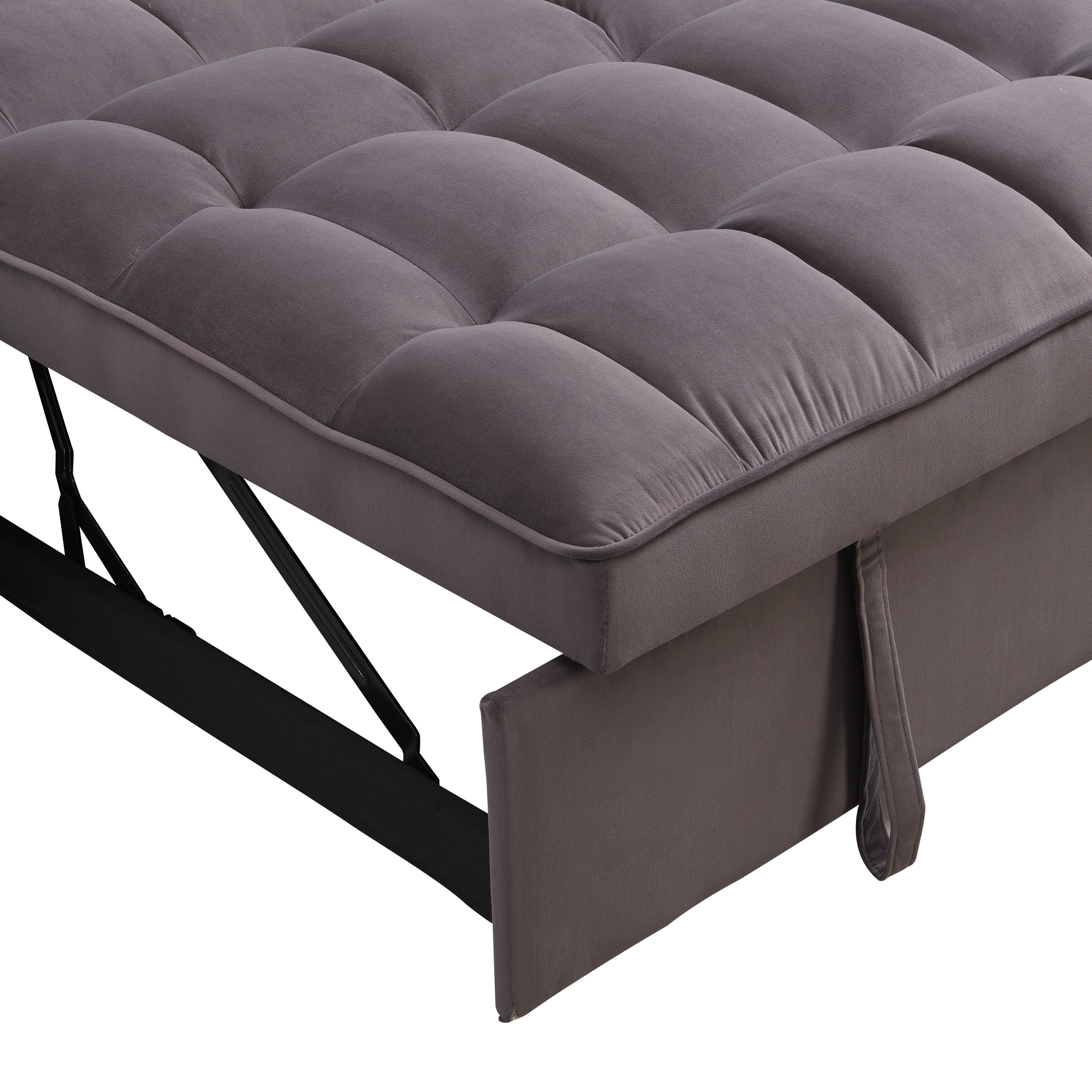Charcoal Grey Velvet Sofa Bed with Trundle Full Size Convertible Adjustable Back USB Charging Easy Assembly