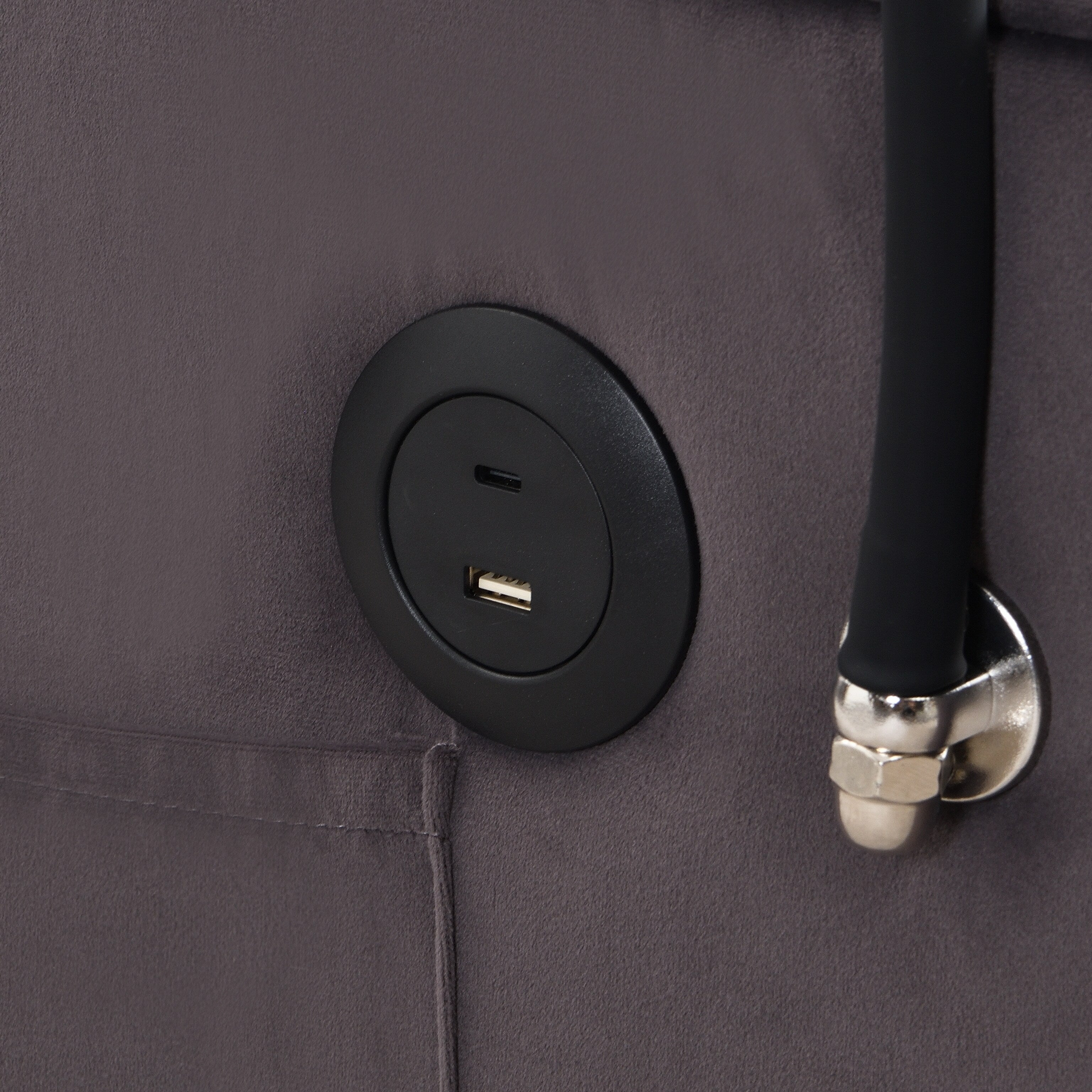 Charcoal Grey Velvet Sofa Bed with Trundle Full Size Convertible Adjustable Back USB Charging Easy Assembly