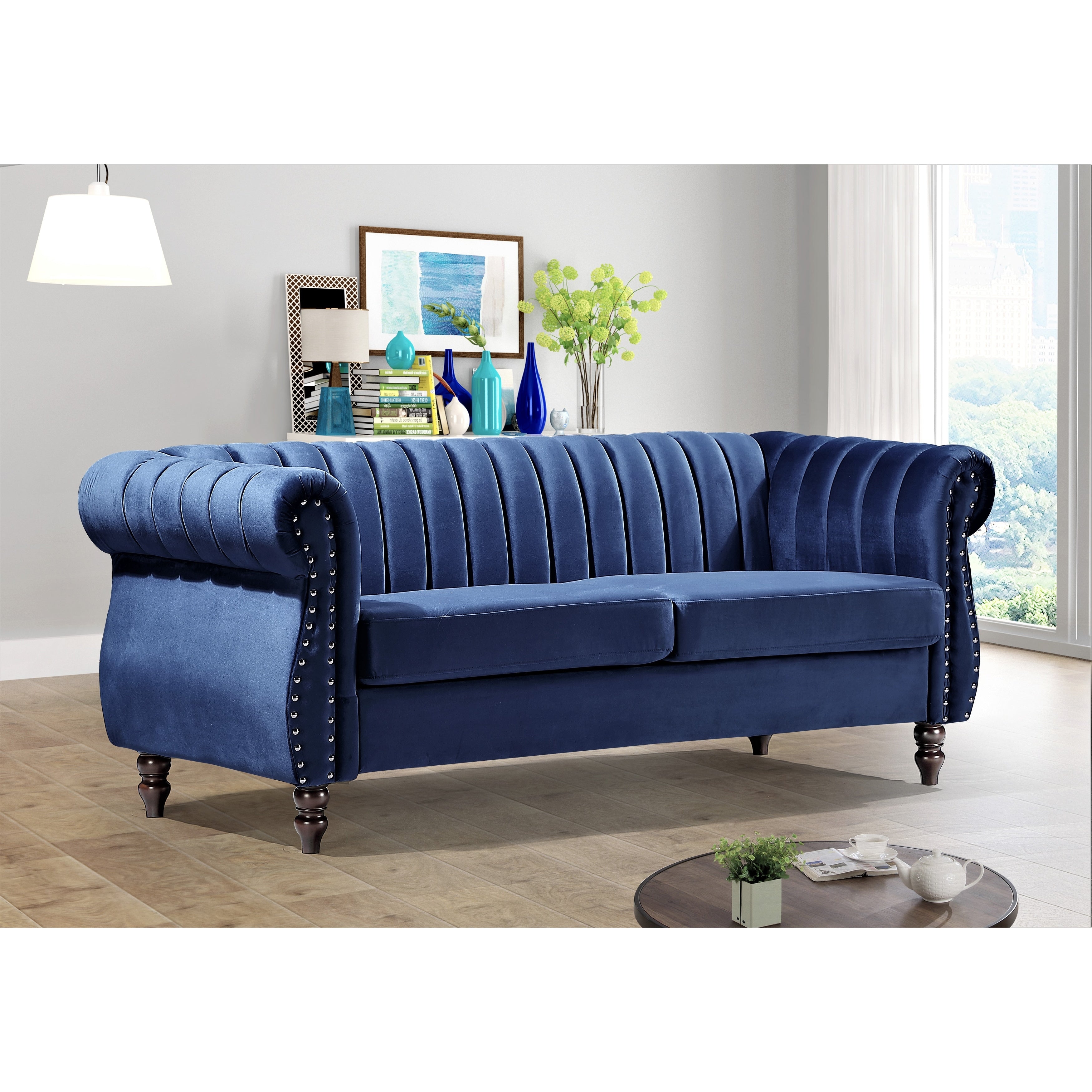 Charlot Velvet Chesterfield Rolled Arm Sofa