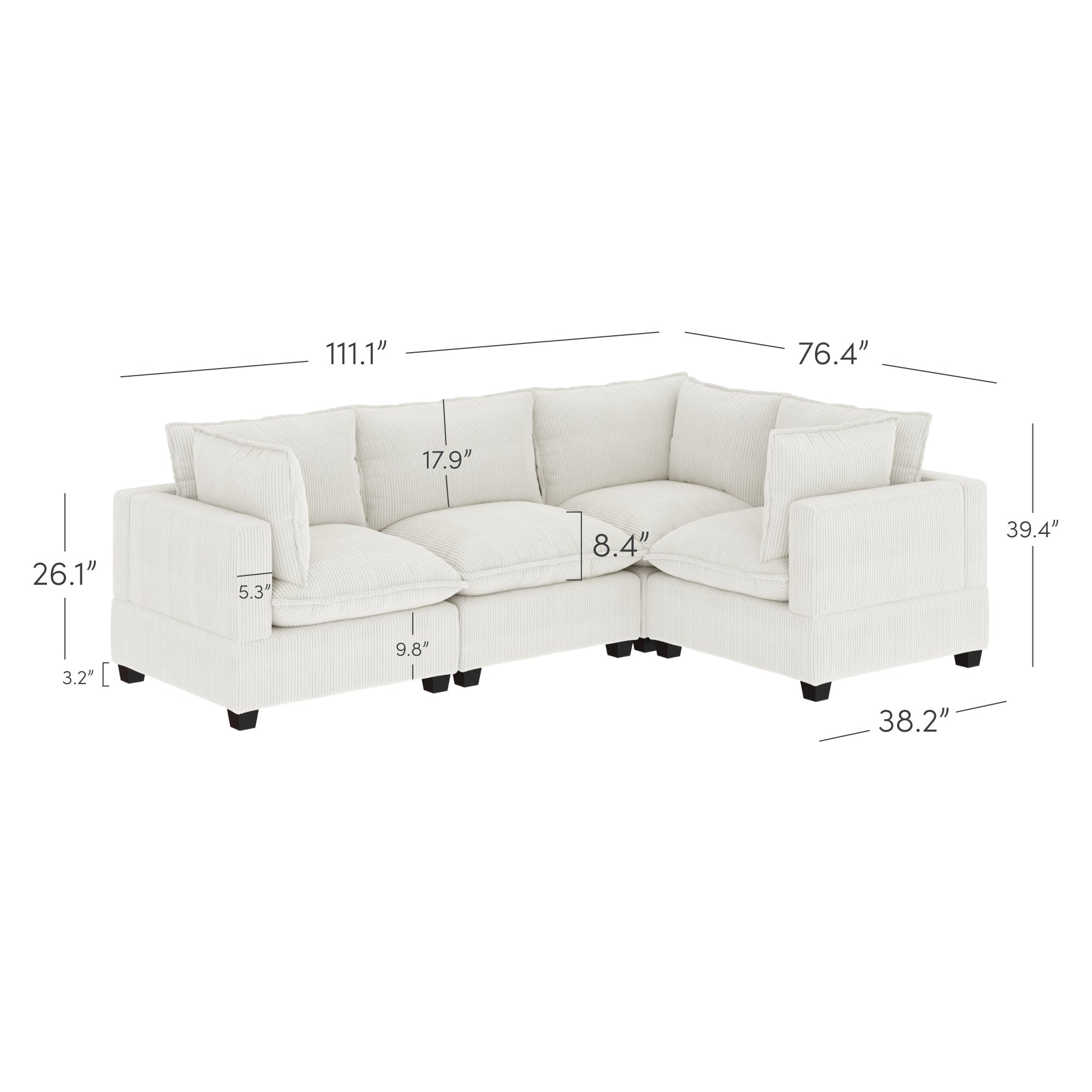 Chelsea Modern Cloud Modular Upholstered Sofa with Deep Seat and Plush Cushions