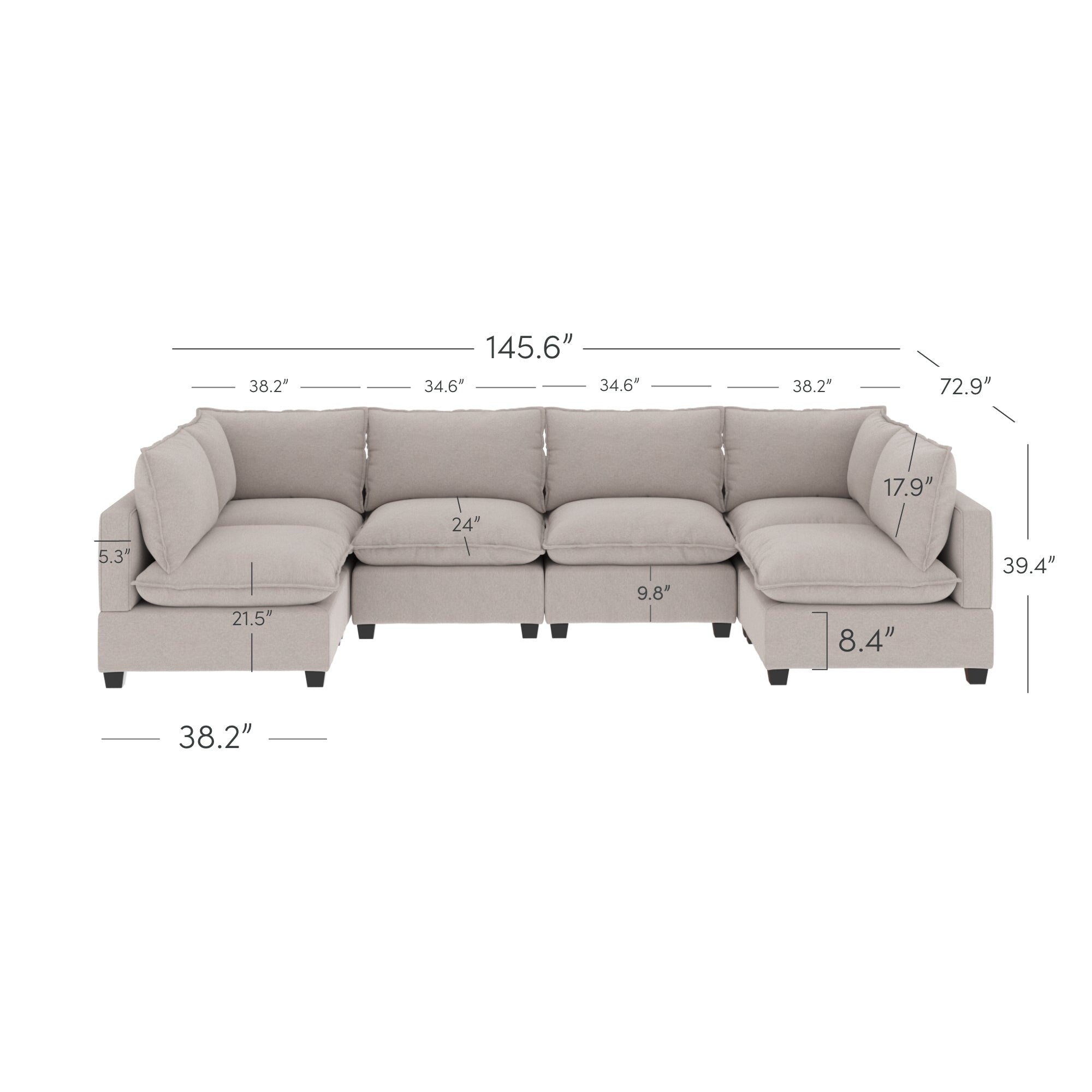 Chelsea Modern Cloud Modular Upholstered Sofa with Deep Seat and Plush Cushions