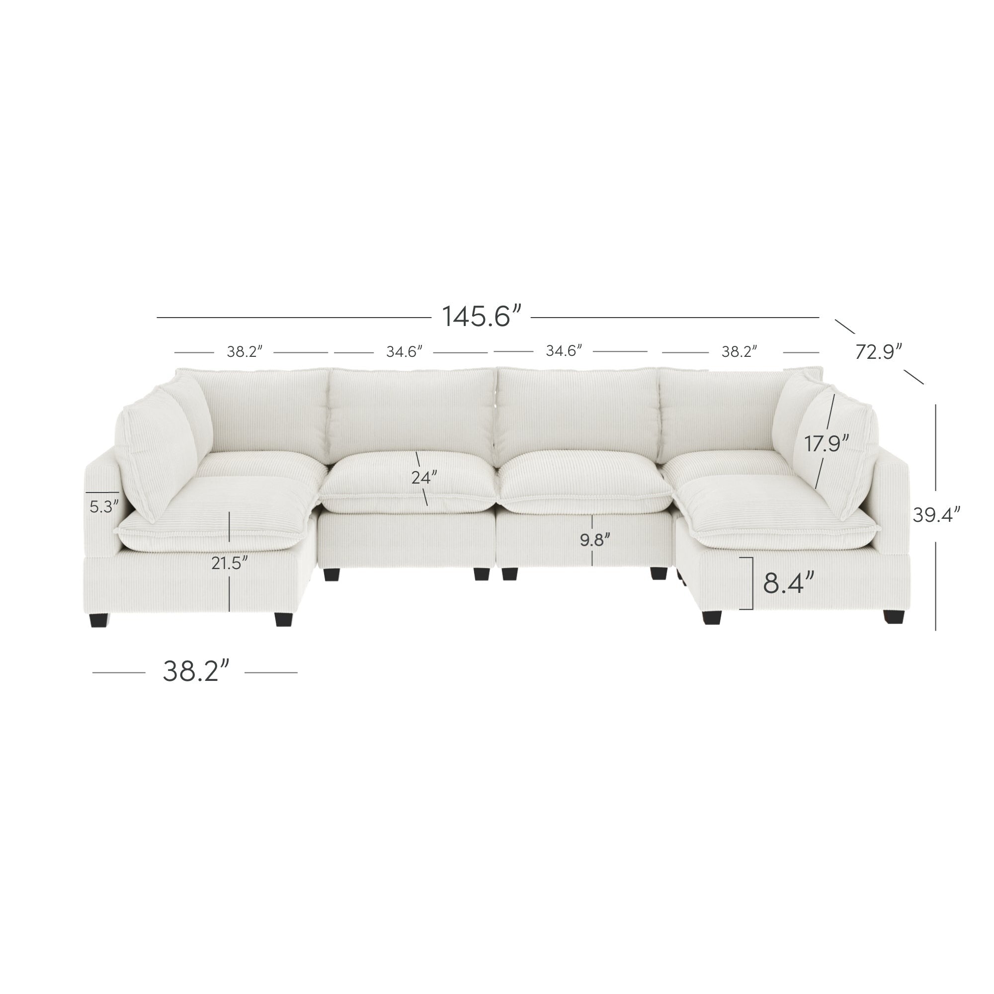 Chelsea Modern Cloud Modular Upholstered Sofa with Deep Seat and Plush Cushions