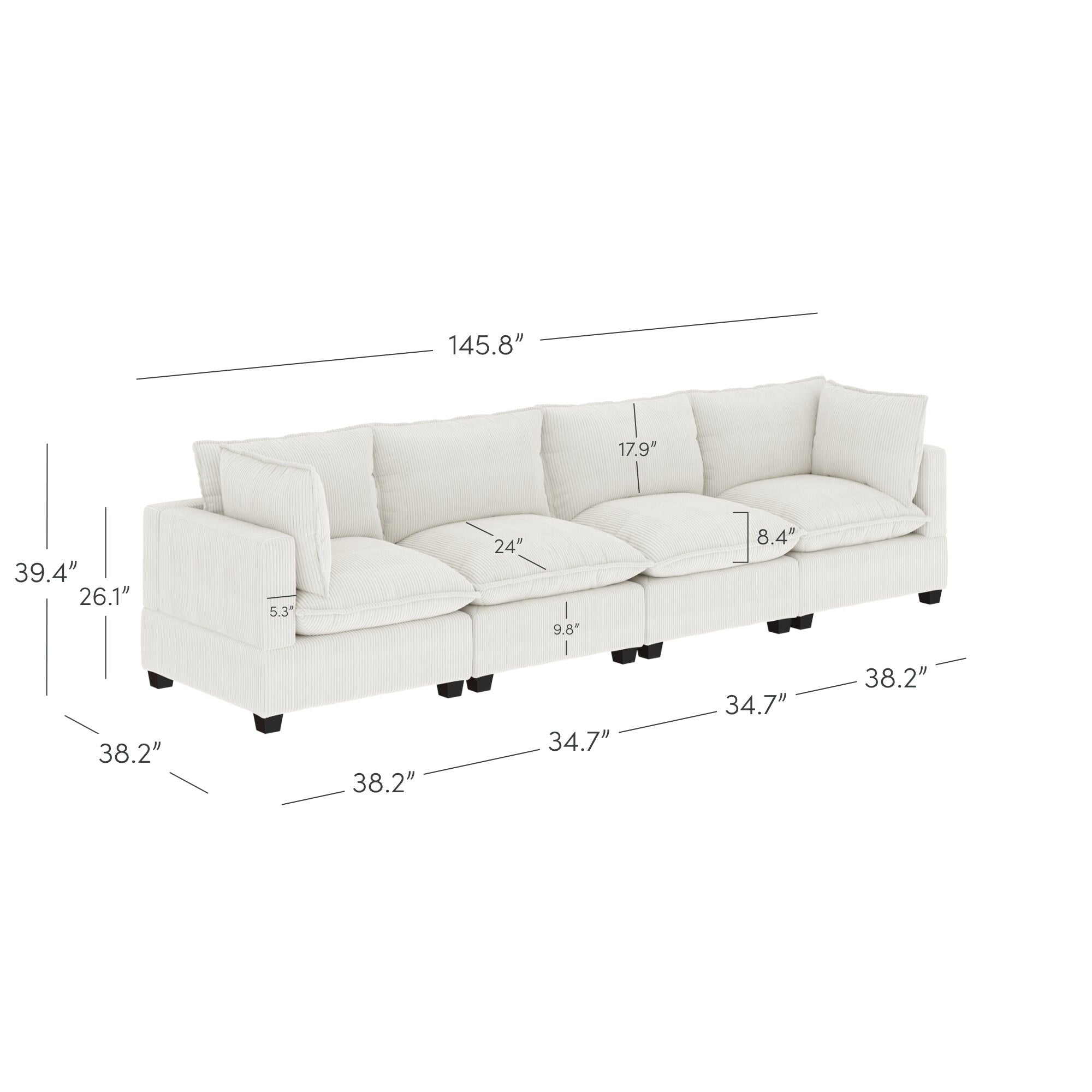 Chelsea Modern Cloud Modular Upholstered Sofa with Deep Seat and Plush Cushions