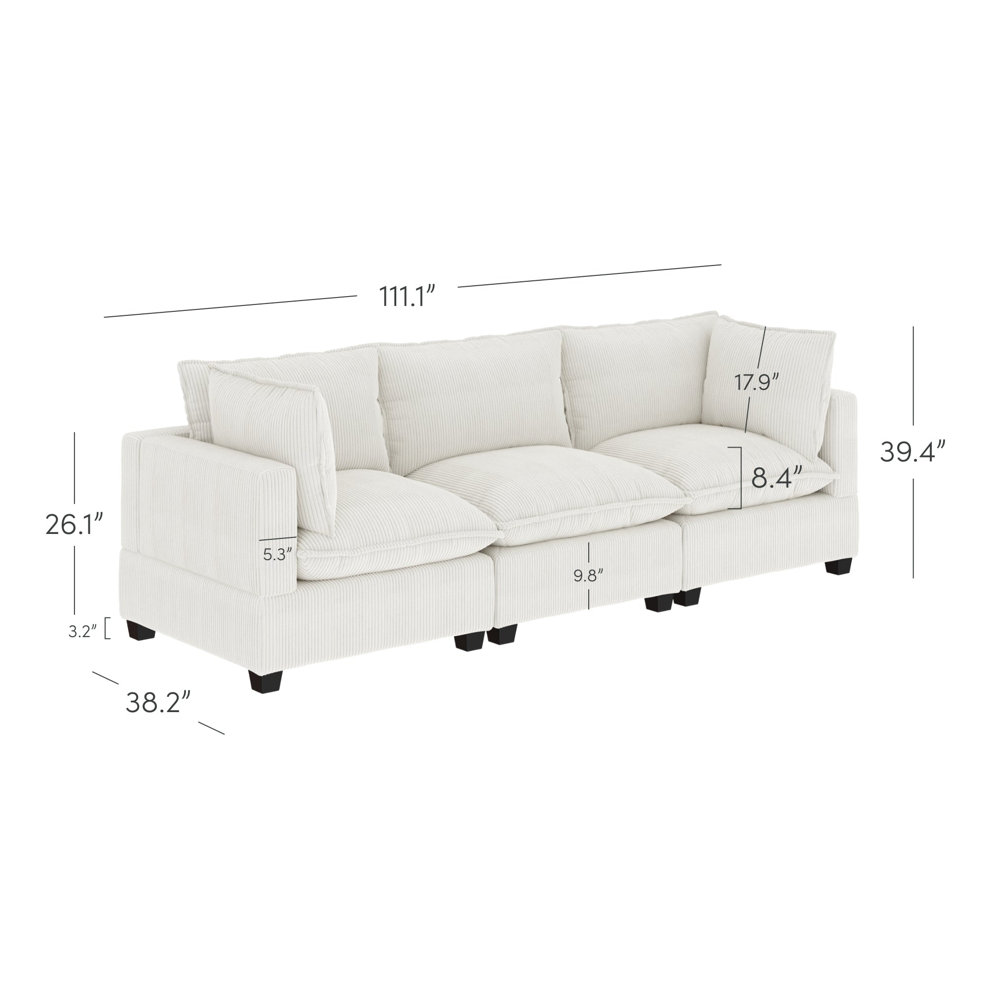 Chelsea Modern Cloud Modular Upholstered Sofa with Deep Seat and Plush Cushions