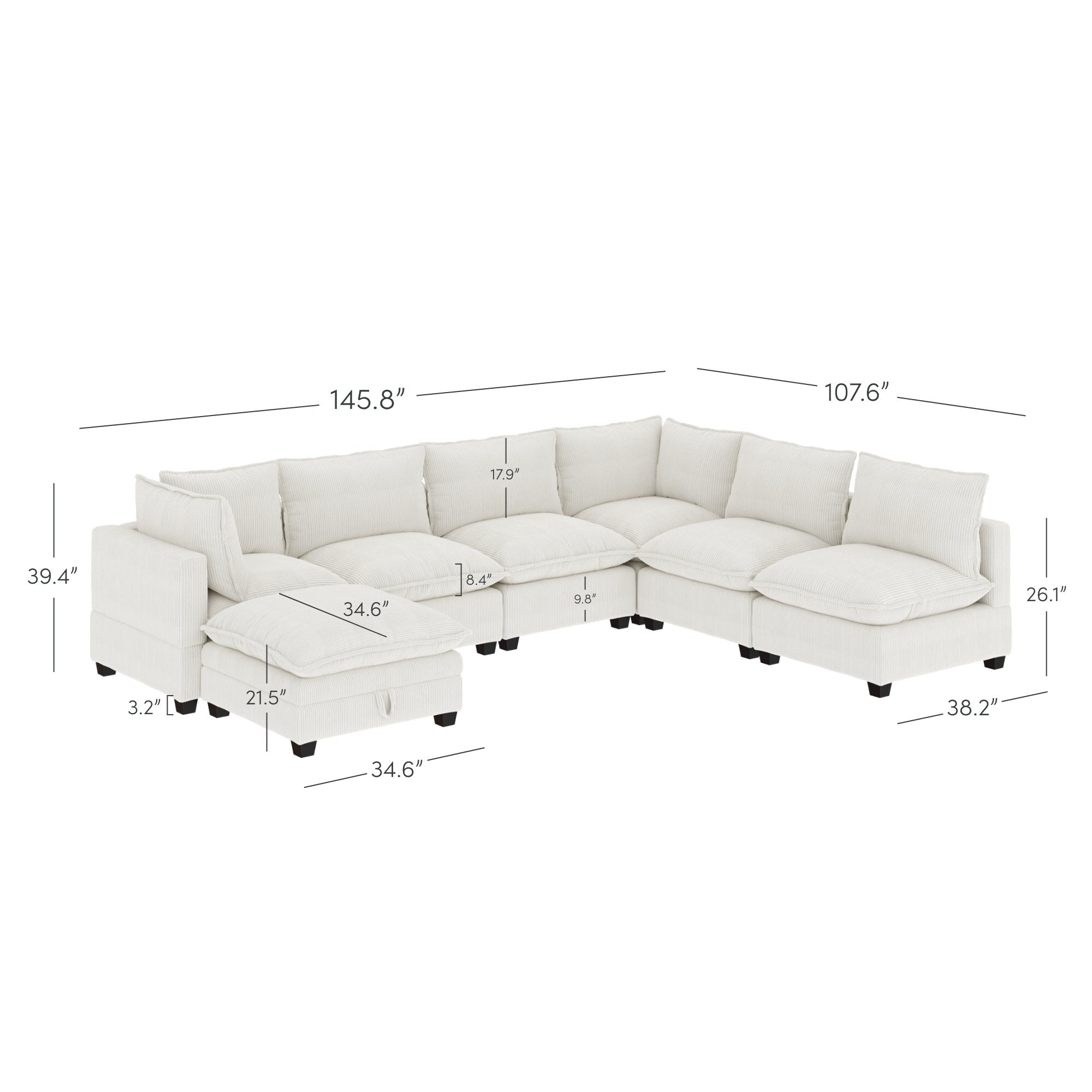 Chelsea Modern Cloud Modular Upholstered Sofa with Deep Seat and Plush Cushions