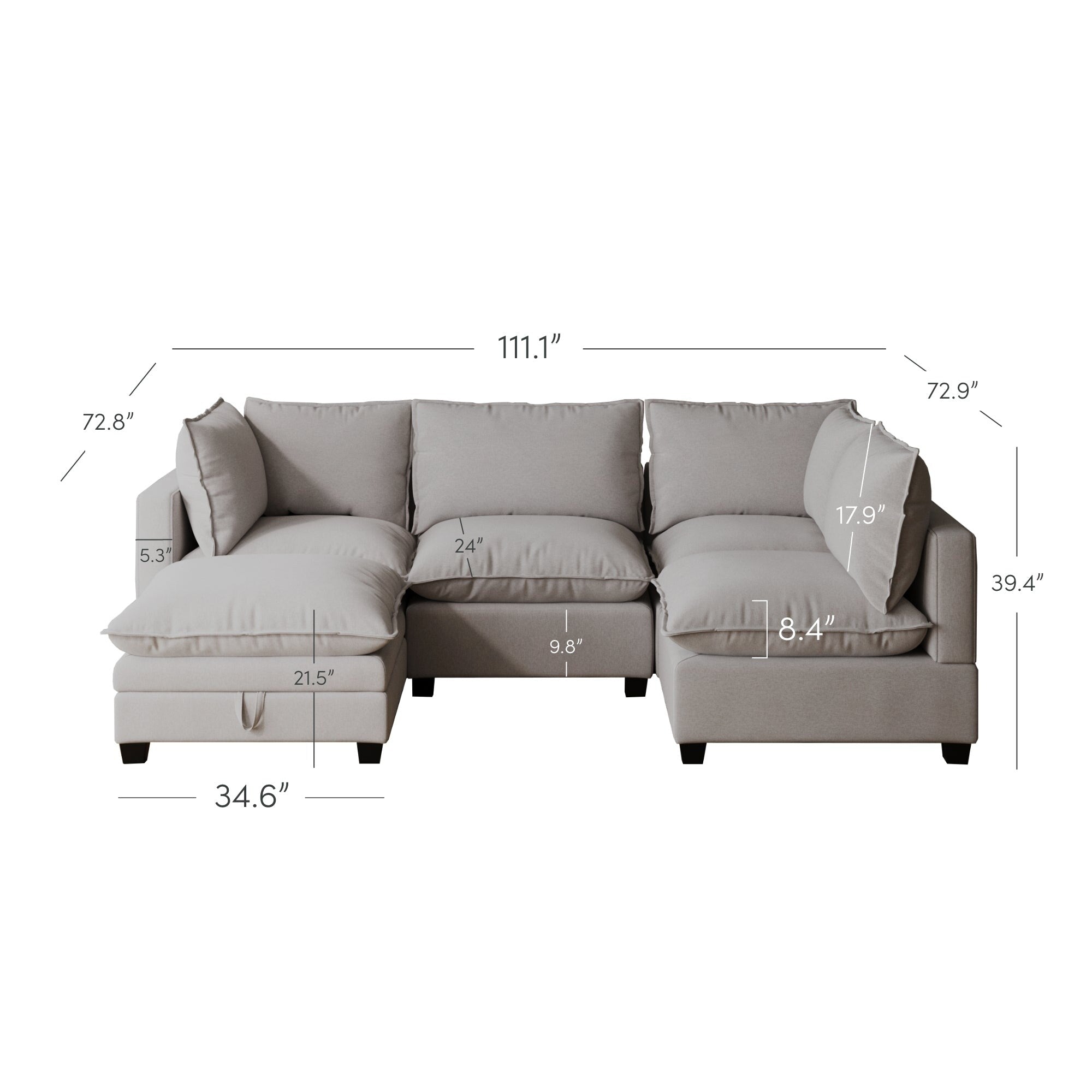 Chelsea Modern Cloud Modular Upholstered Sofa with Deep Seat and Plush Cushions