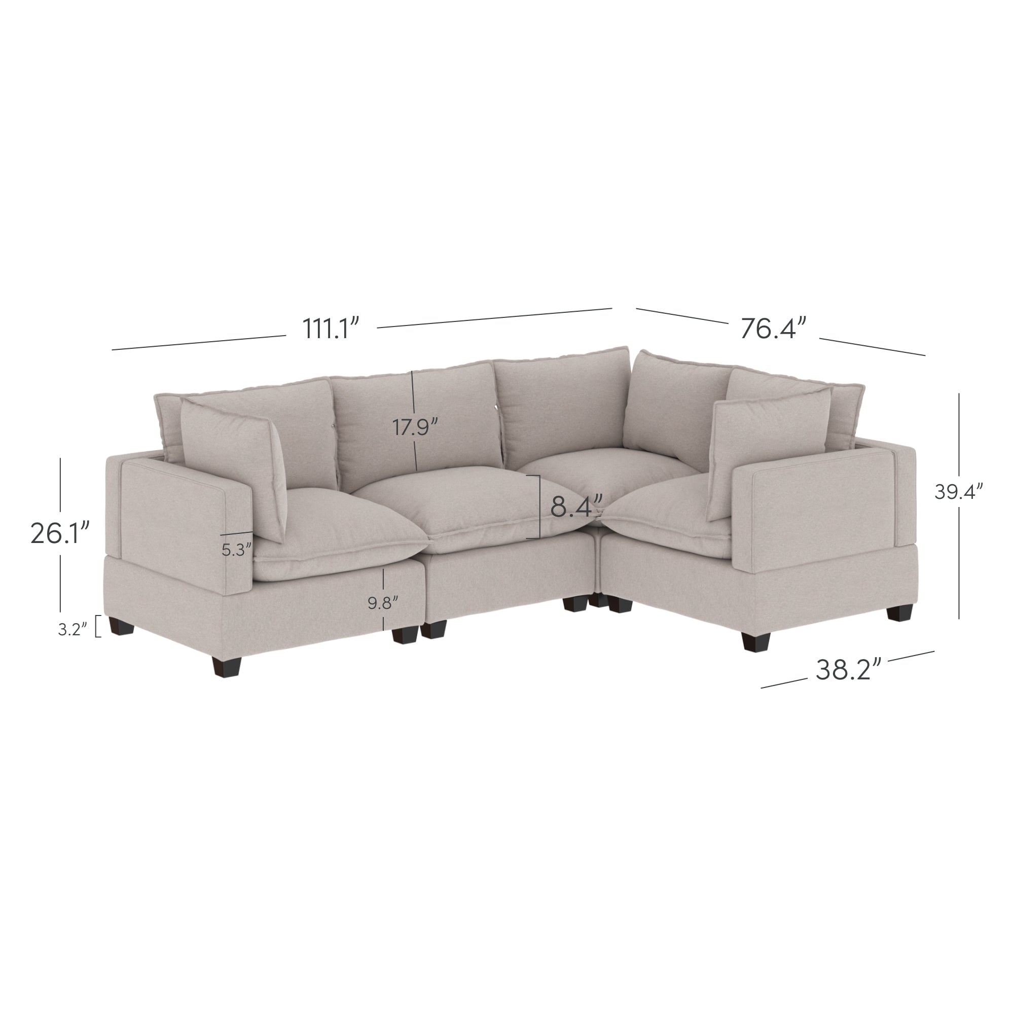 Chelsea Modern Cloud Modular Upholstered Sofa with Deep Seat and Plush Cushions