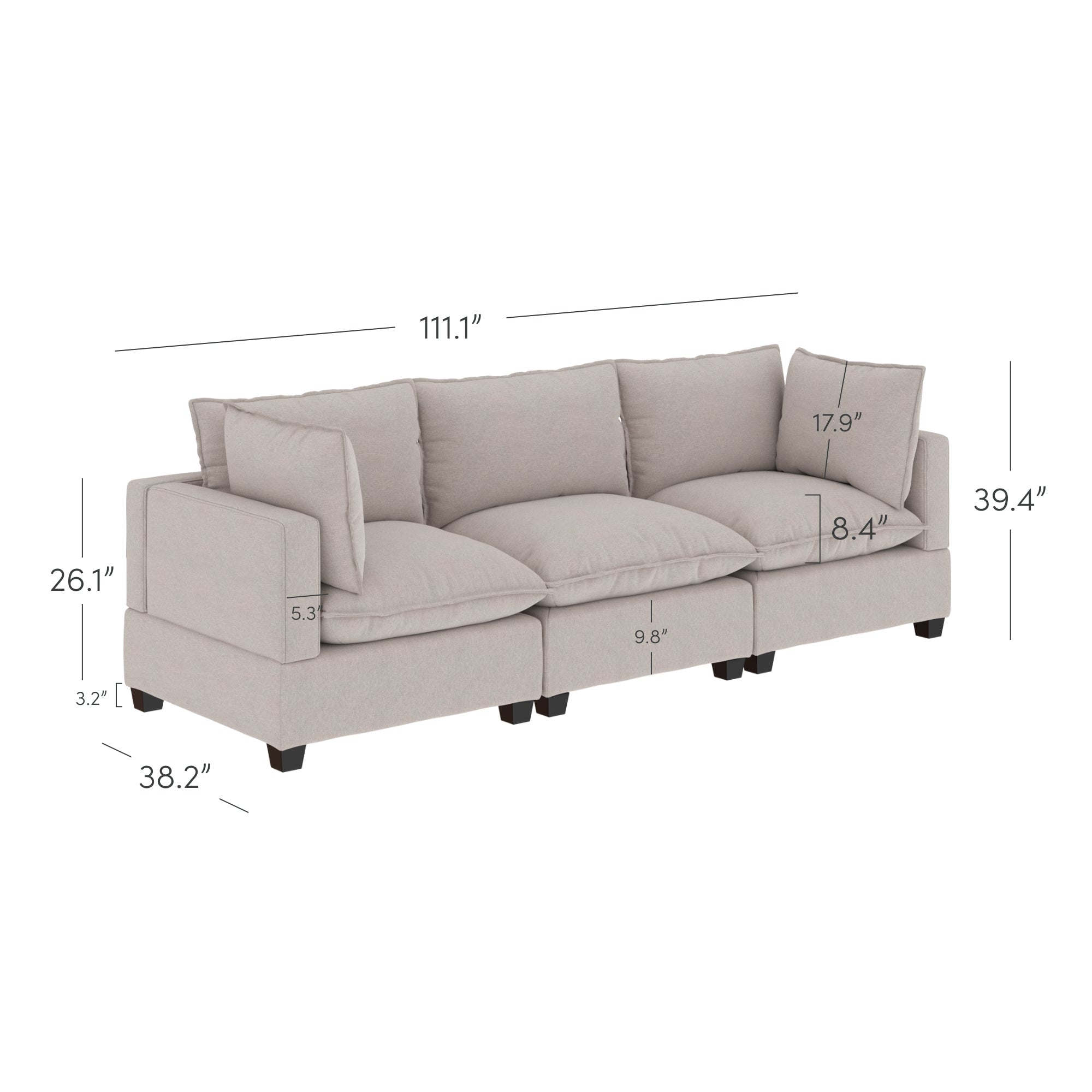 Chelsea Modern Cloud Modular Upholstered Sofa with Deep Seat and Plush Cushions