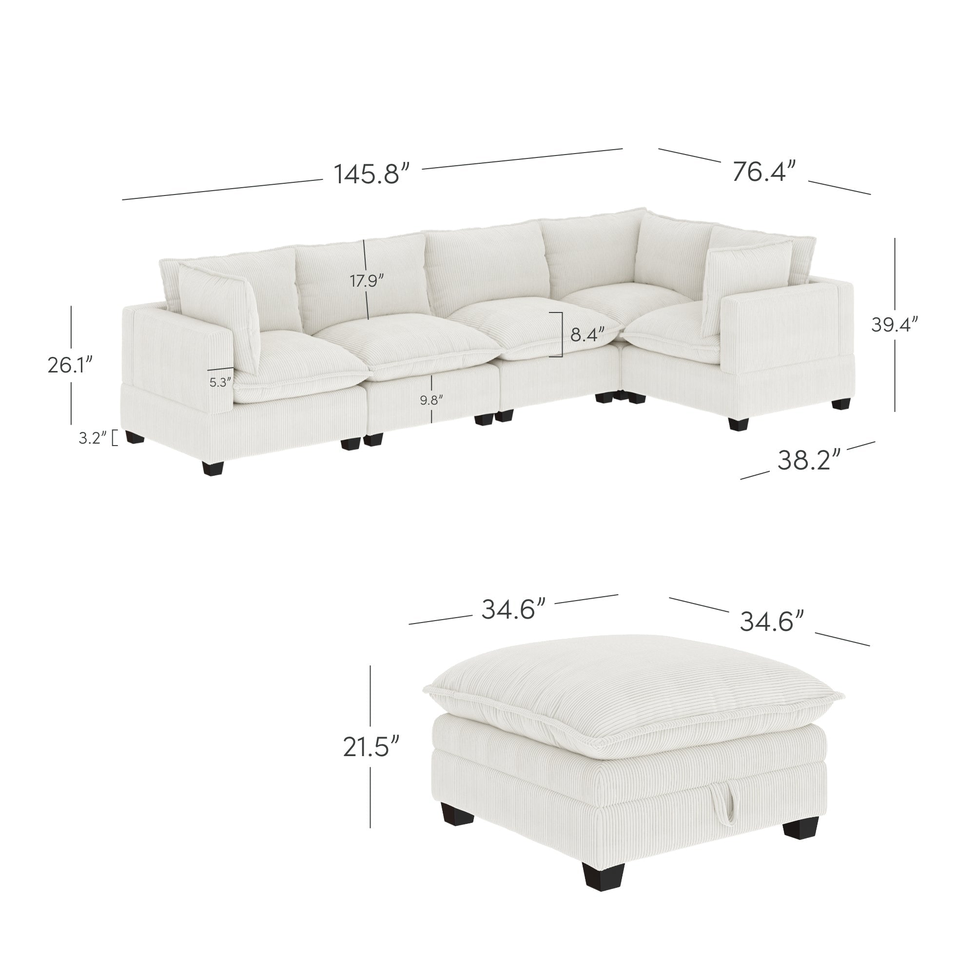 Chelsea Modern Cloud Modular Upholstered Sofa with Deep Seat and Plush Cushions