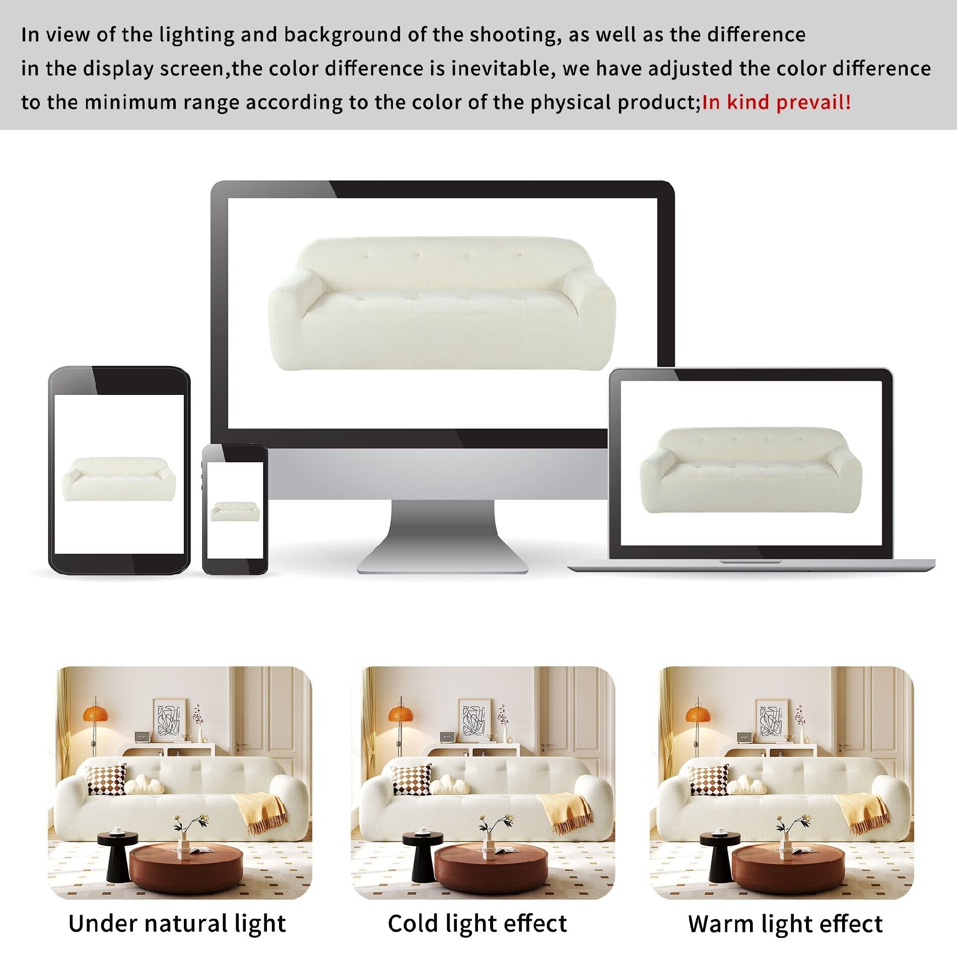 Chenille Fabric 3-Seater Sofa with Tufted Style and Full Sponge Compression Design