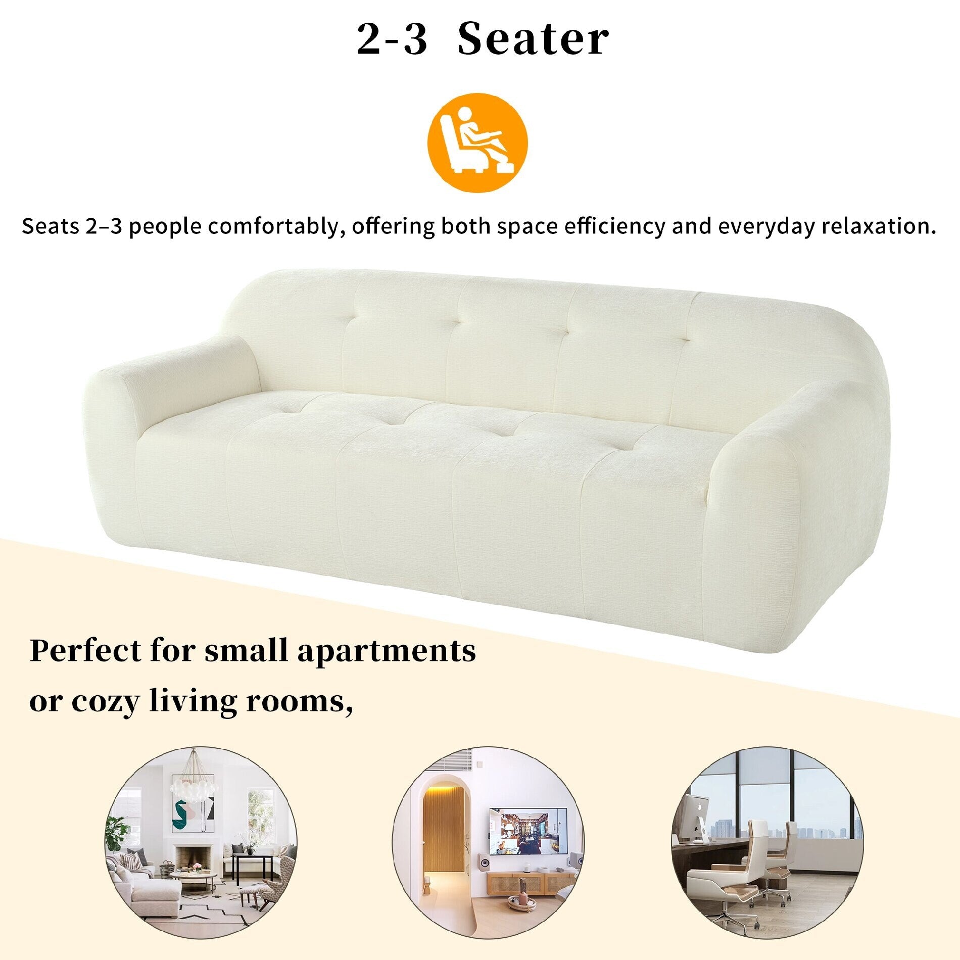 Chenille Fabric 3-Seater Sofa with Tufted Style and Full Sponge Compression Design