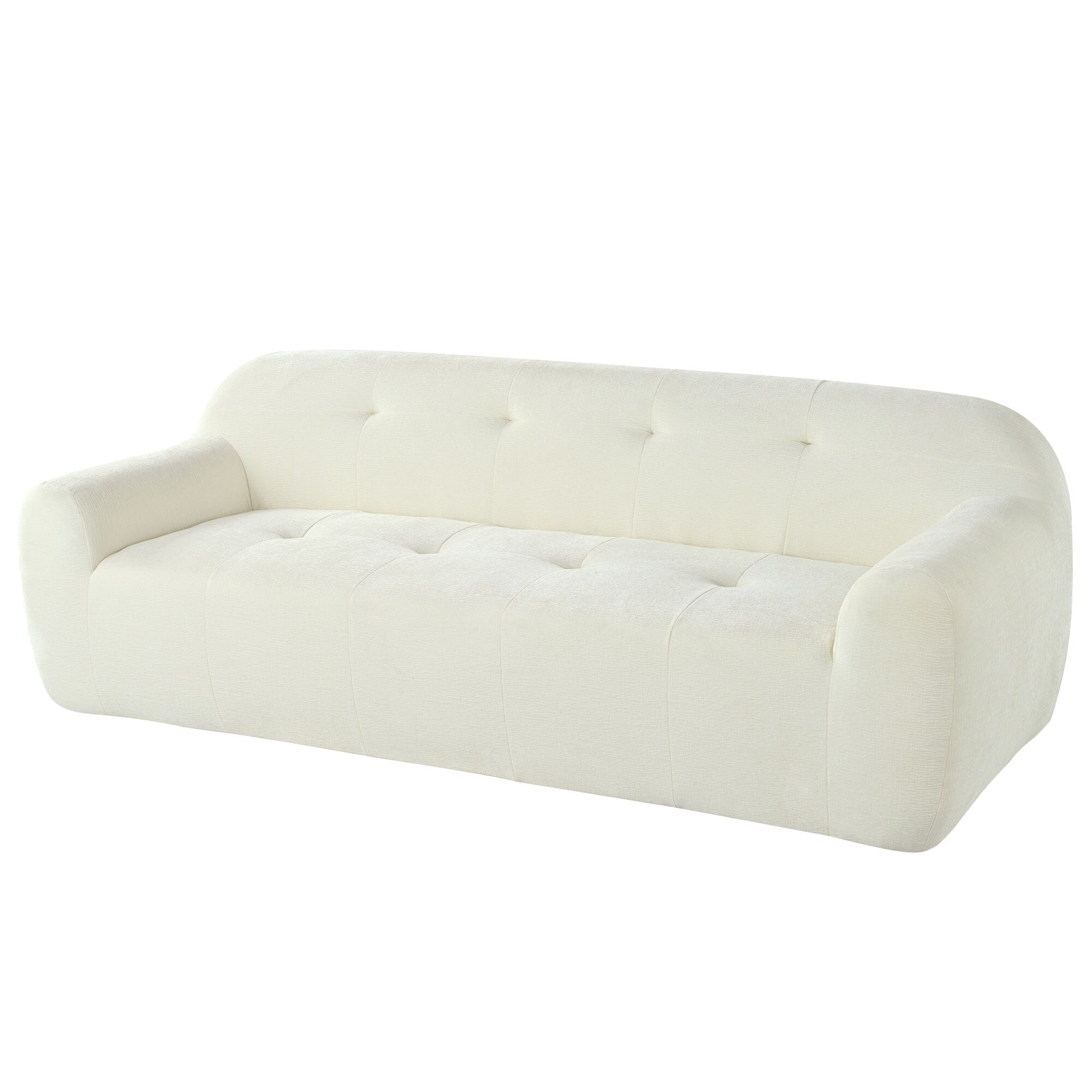 Chenille Fabric 3-Seater Sofa with Tufted Style and Full Sponge Compression Design