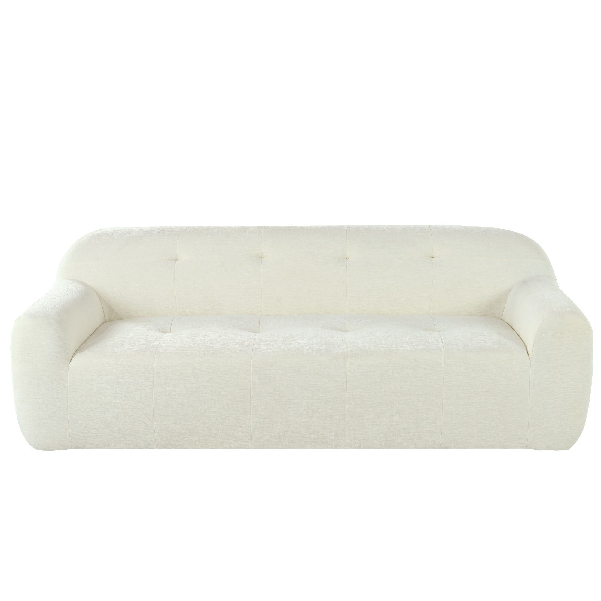 Chenille Fabric 3-Seater Sofa with Tufted Style and Full Sponge Compression Design