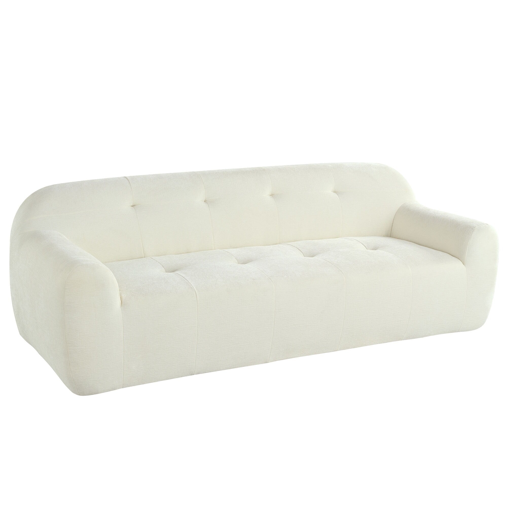 Chenille Fabric 3-Seater Sofa with Tufted Style and Full Sponge Compression Design