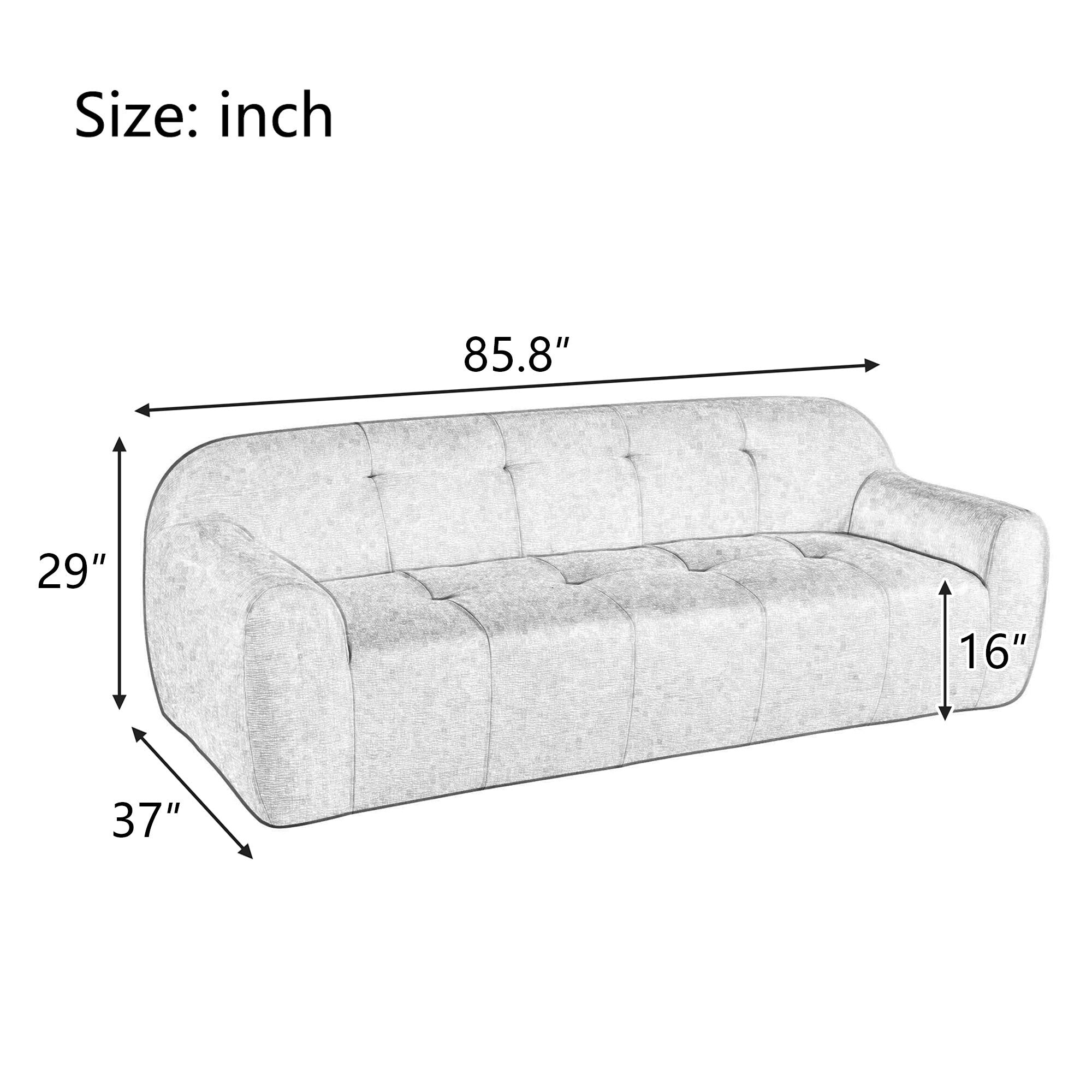 Chenille Fabric 3-Seater Sofa with Tufted Style and Full Sponge Compression Design