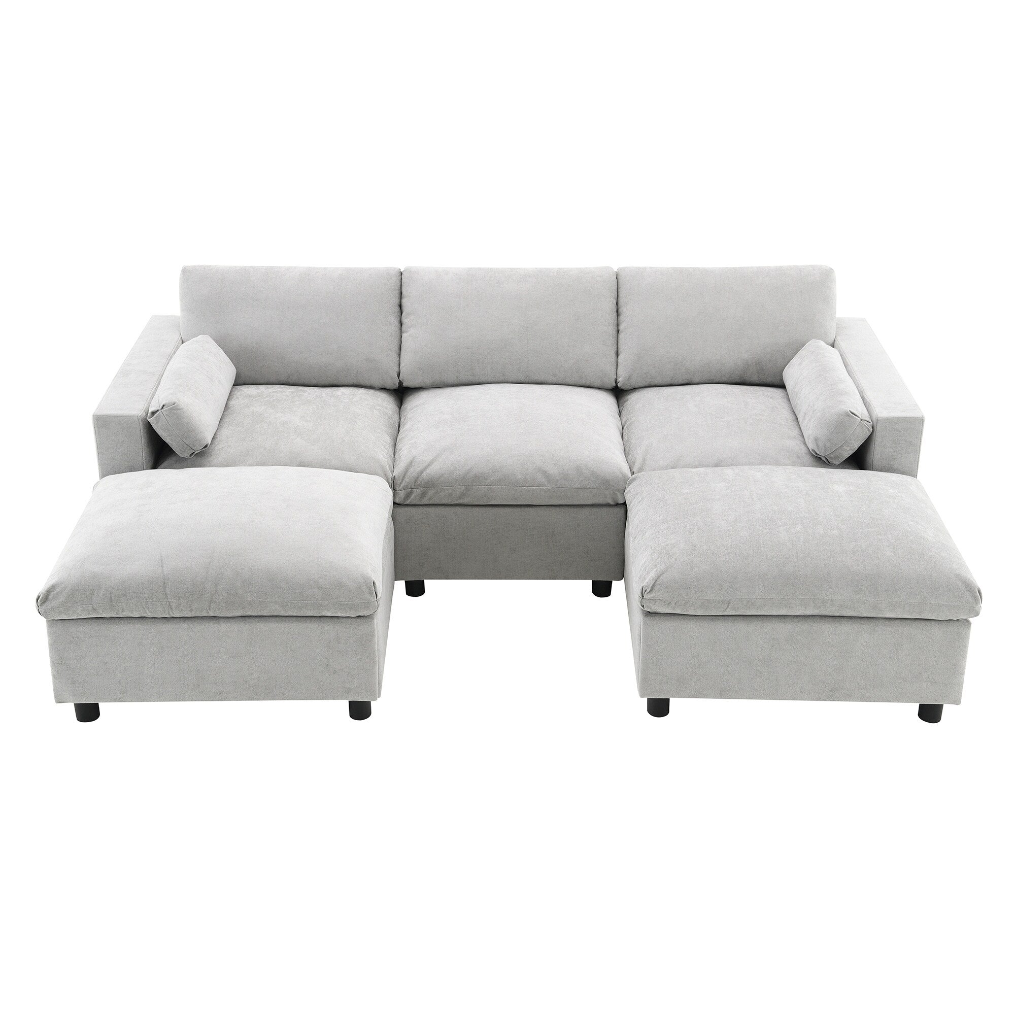 Chenille Modular Sectional Sofa With Storage Pockets, 5 Seat U Shaped Couch Set With Pillows,Cloud Sofa With 2 Movable Ottoman