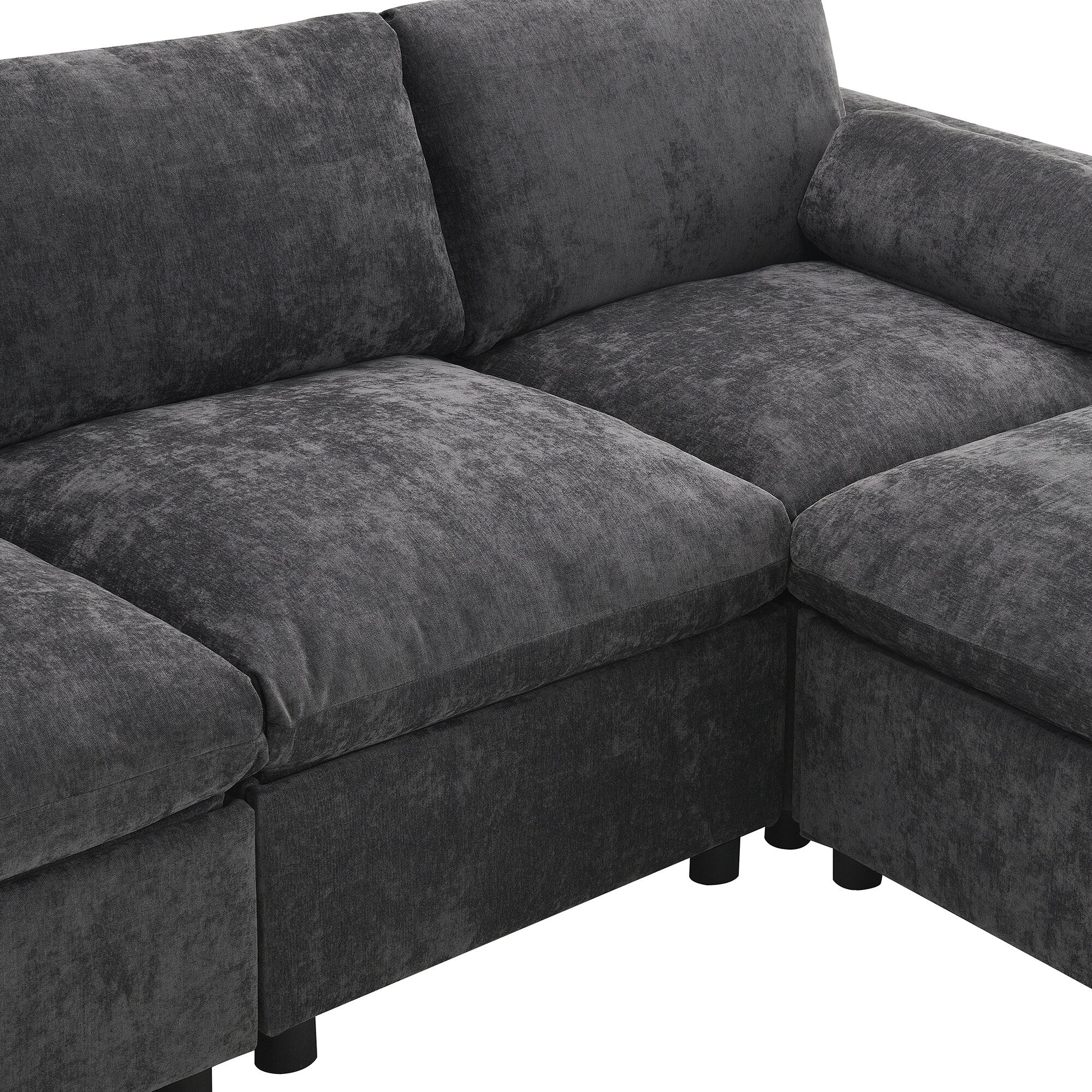 Chenille Modular Sectional Sofa With Storage Pockets, 5 Seat U Shaped Couch Set With Pillows,Cloud Sofa With 2 Movable Ottoman