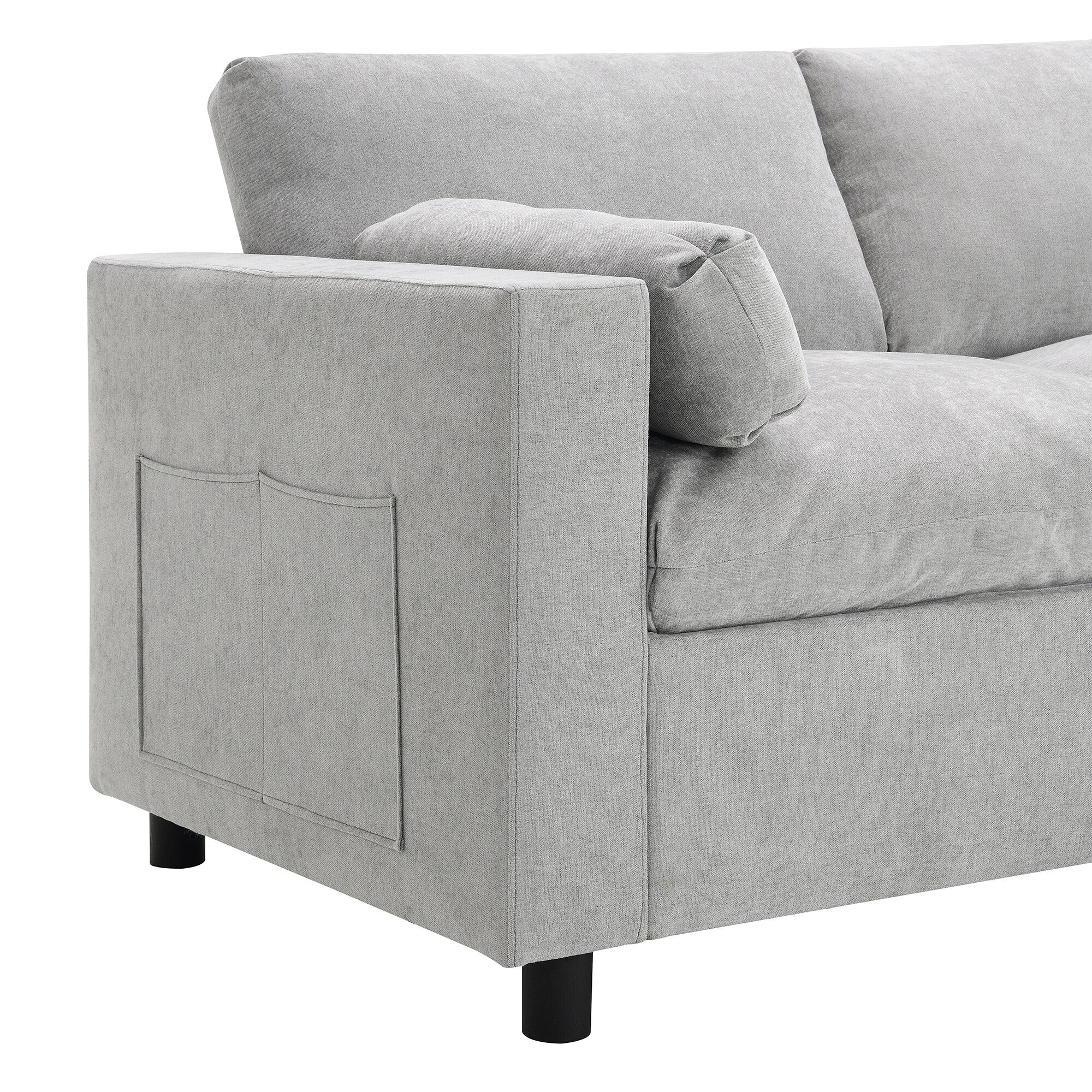 Chenille Modular Sectional Sofa With Storage Pockets, 5 Seat U Shaped Couch Set With Pillows,Cloud Sofa With 2 Movable Ottoman