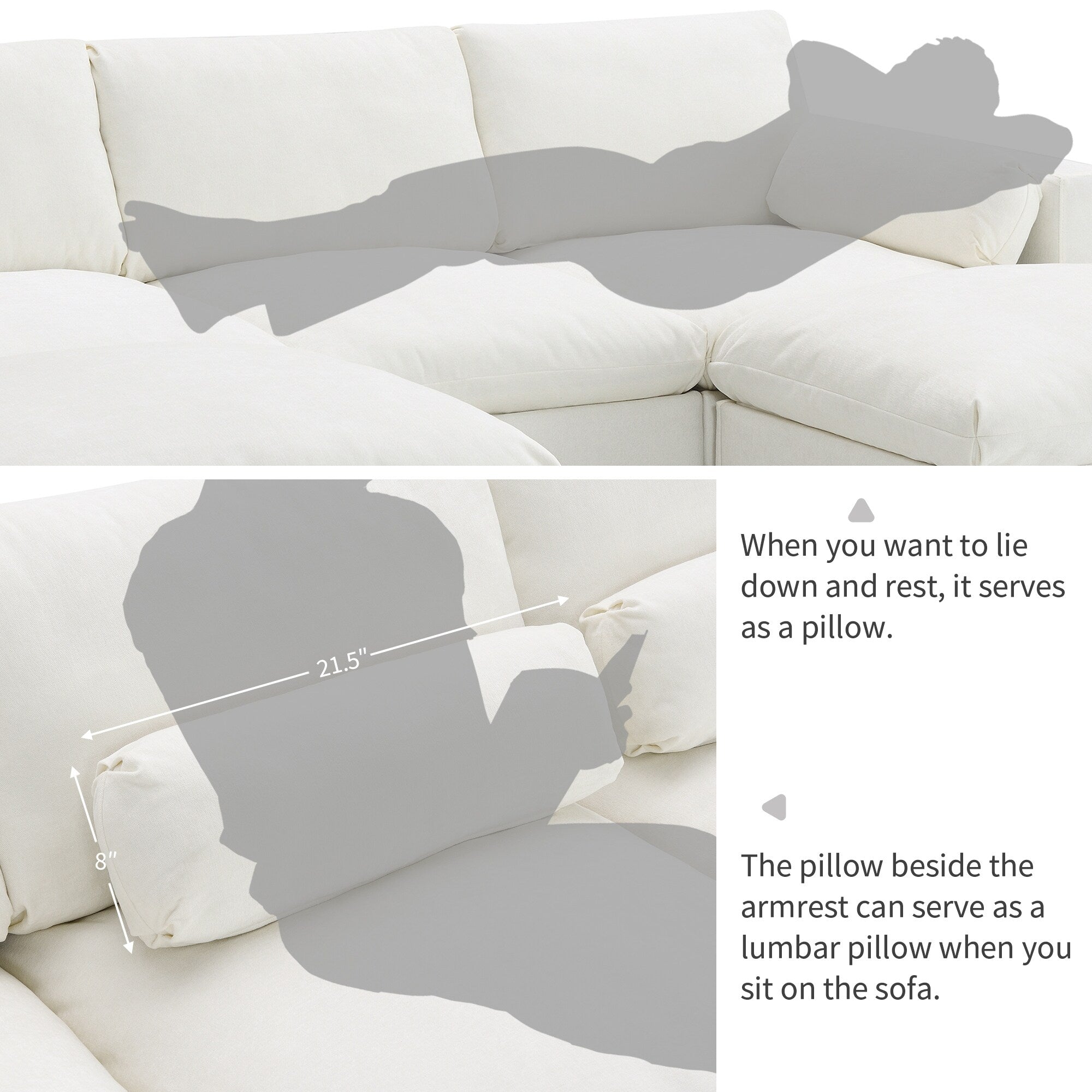 Chenille Modular Sectional Sofa With Storage Pockets, 5 Seat U Shaped Couch Set With Pillows,Cloud Sofa With 2 Movable Ottoman