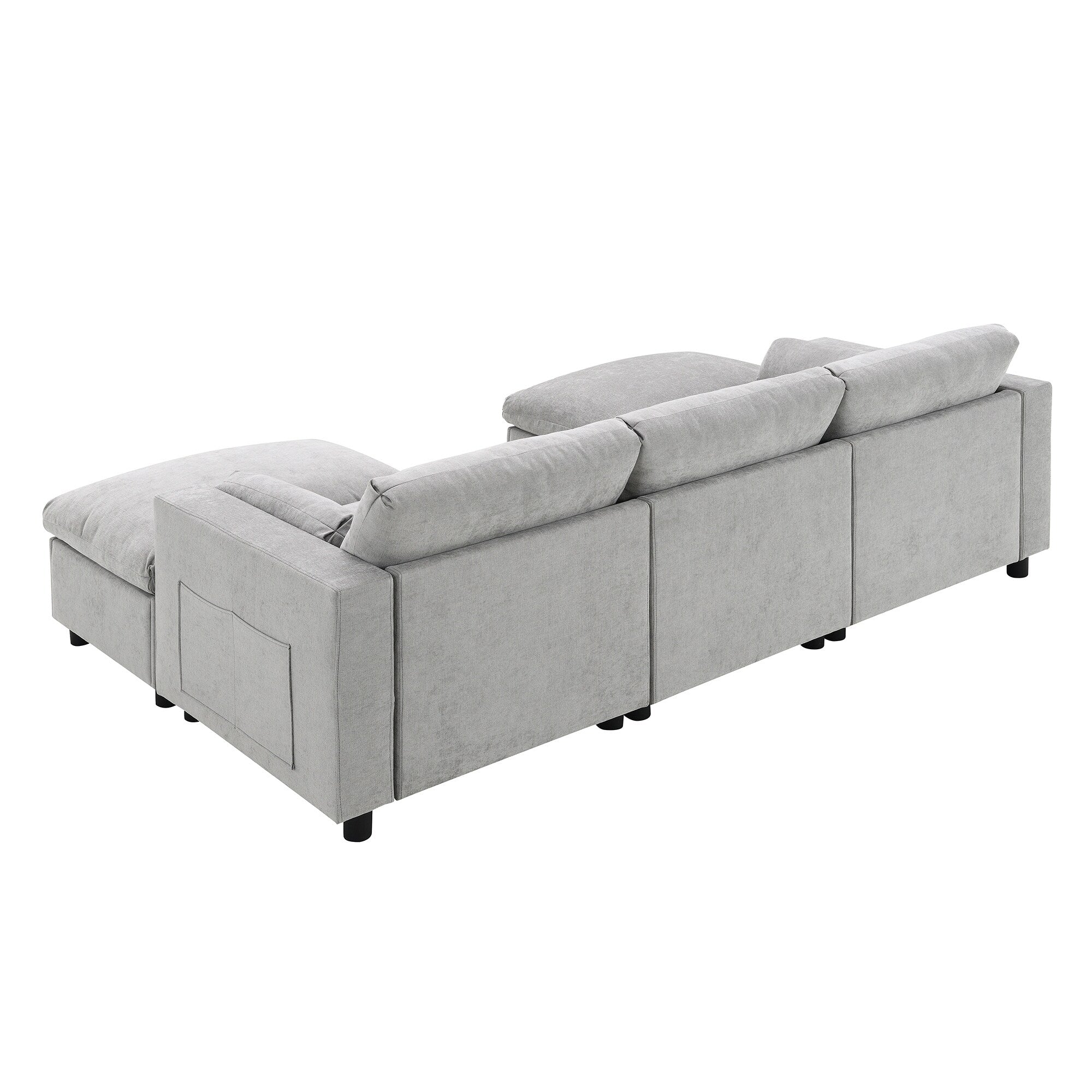 Chenille Modular Sectional Sofa With Storage Pockets, 5 Seat U Shaped Couch Set With Pillows,Cloud Sofa With 2 Movable Ottoman