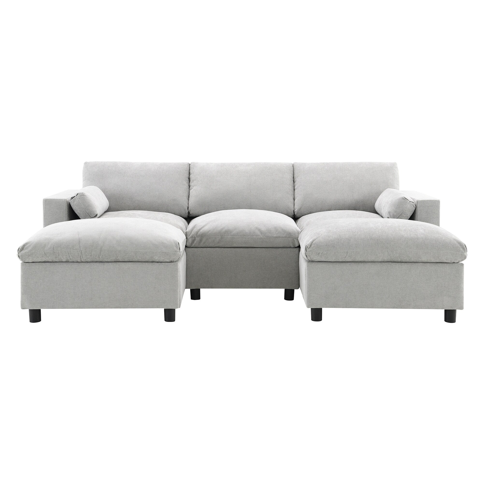 Chenille Modular Sectional Sofa With Storage Pockets, 5 Seat U Shaped Couch Set With Pillows,Cloud Sofa With 2 Movable Ottoman