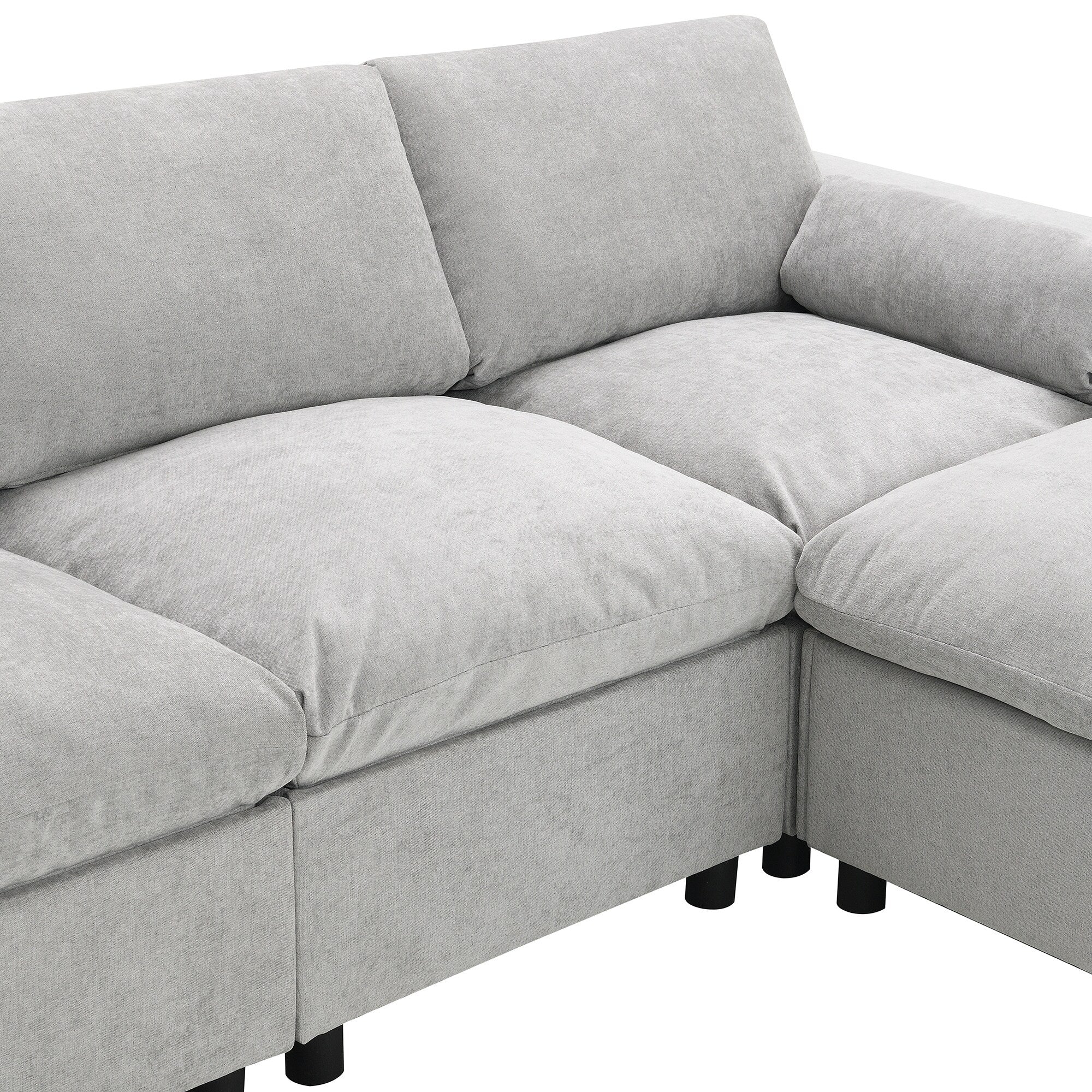 Chenille Modular Sectional Sofa With Storage Pockets, 5 Seat U Shaped Couch Set With Pillows,Cloud Sofa With 2 Movable Ottoman