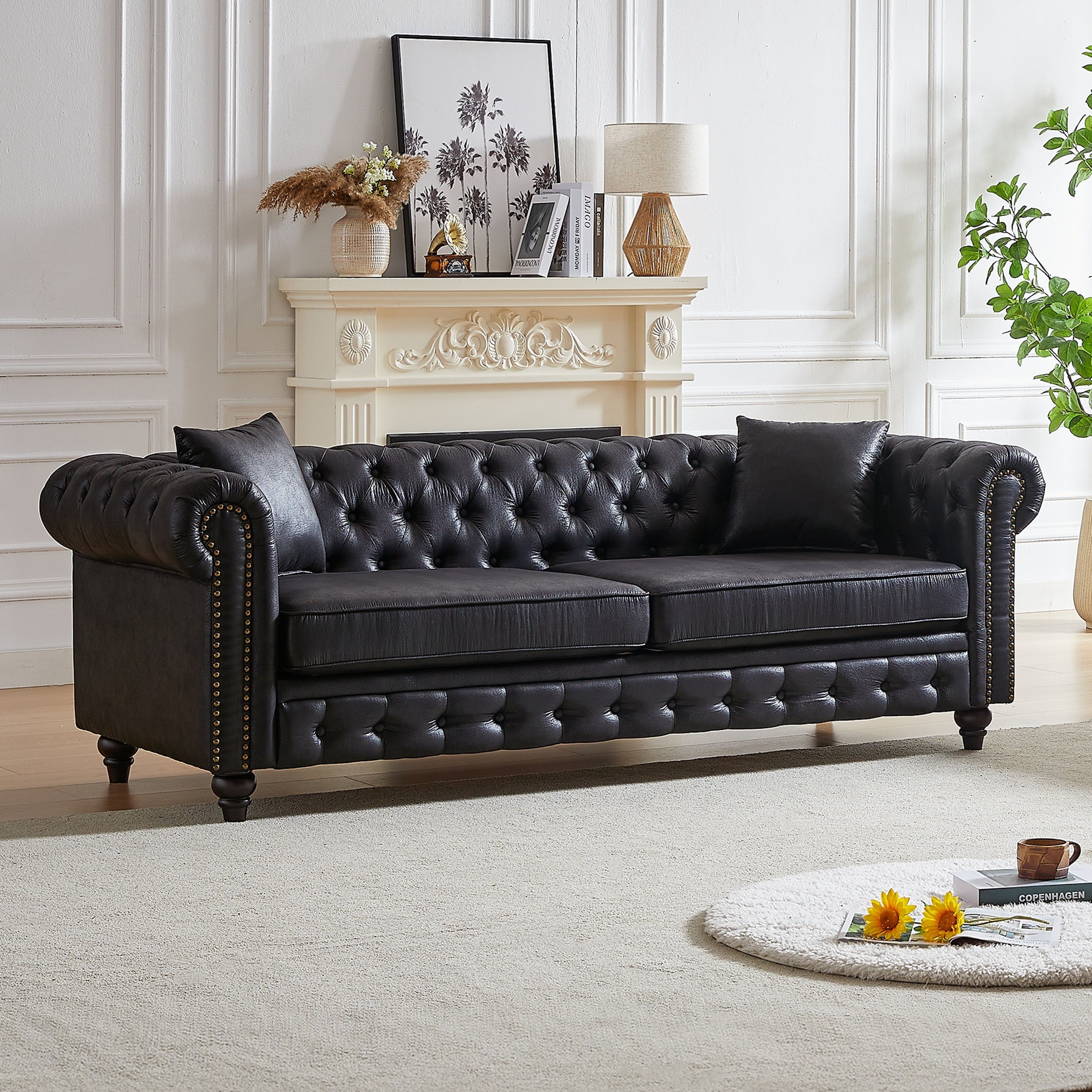 Chesterfield 85.5 Tech Fabric 3-seater Sofa with Cushions