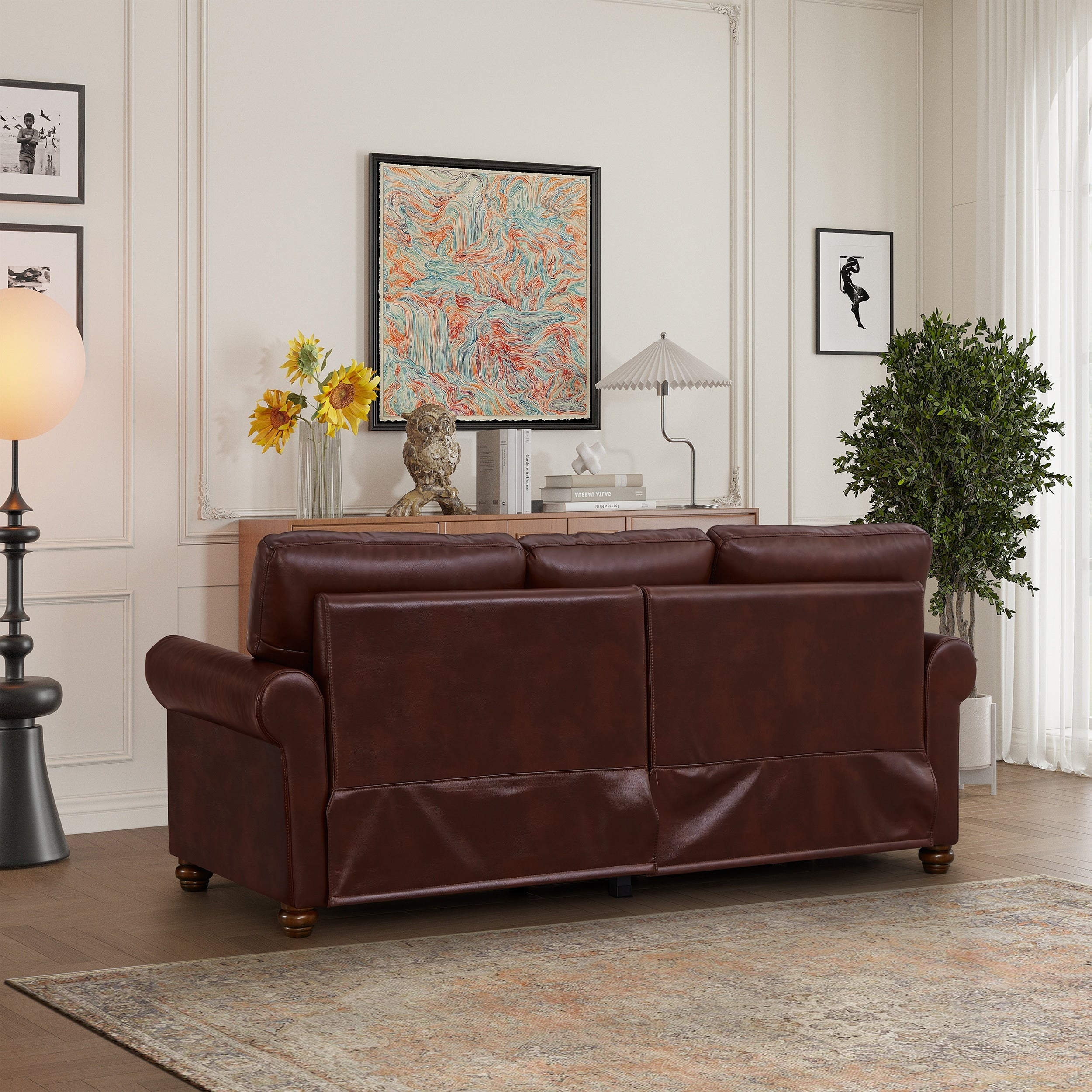 Classic 83 PU Leather Upholstered 3-Seater Sofa with Bottom Storage Box and Nailhead Decoration