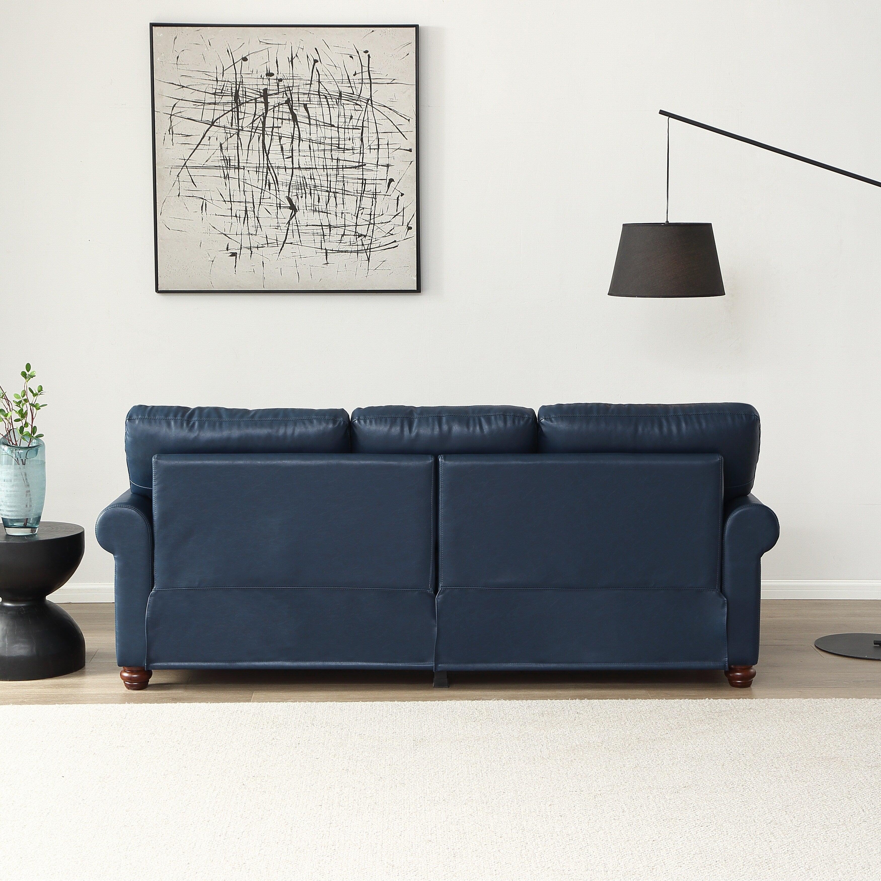 Classic 83 PU Leather Upholstered 3-Seater Sofa with Bottom Storage Box and Nailhead Decoration