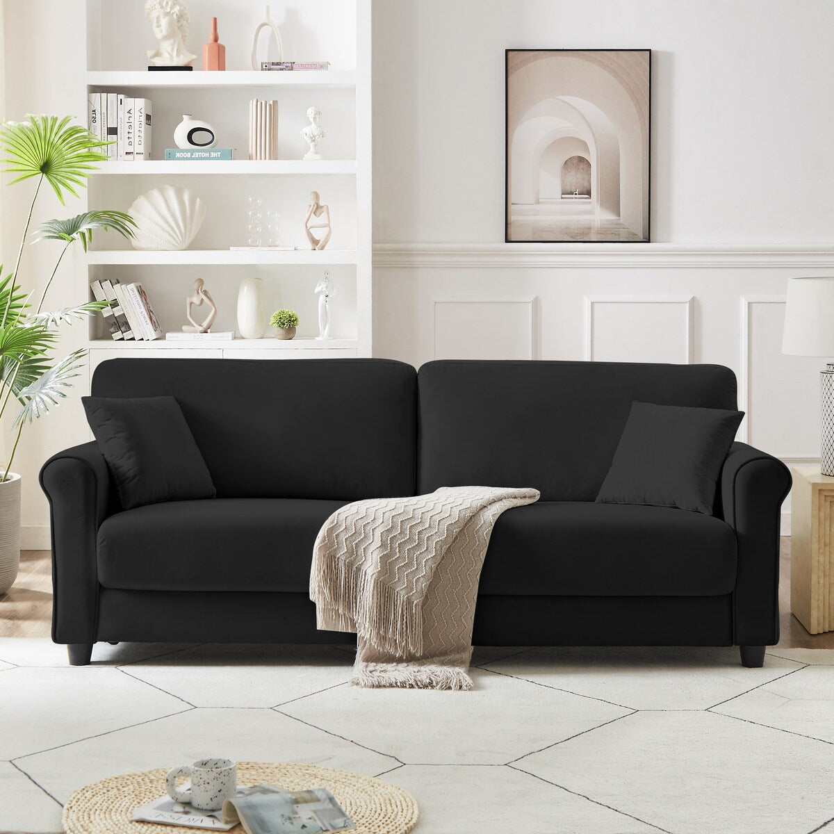 Classic Velvet Sofa Couch with Hardwood Frame, Upholstered Couch, Rounded Arms