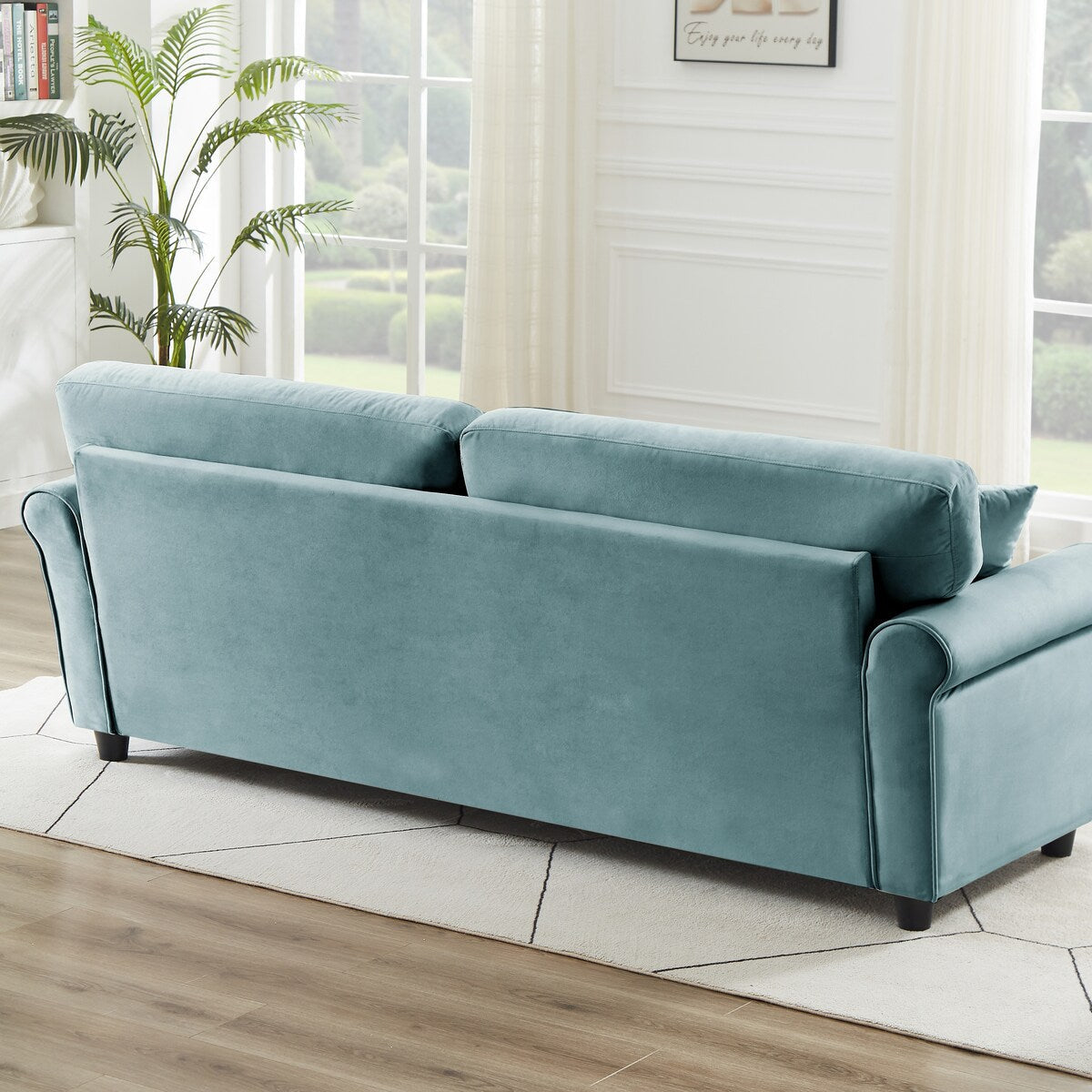 Classic Velvet Sofa Couch with Hardwood Frame, Upholstered Couch, Rounded Arms