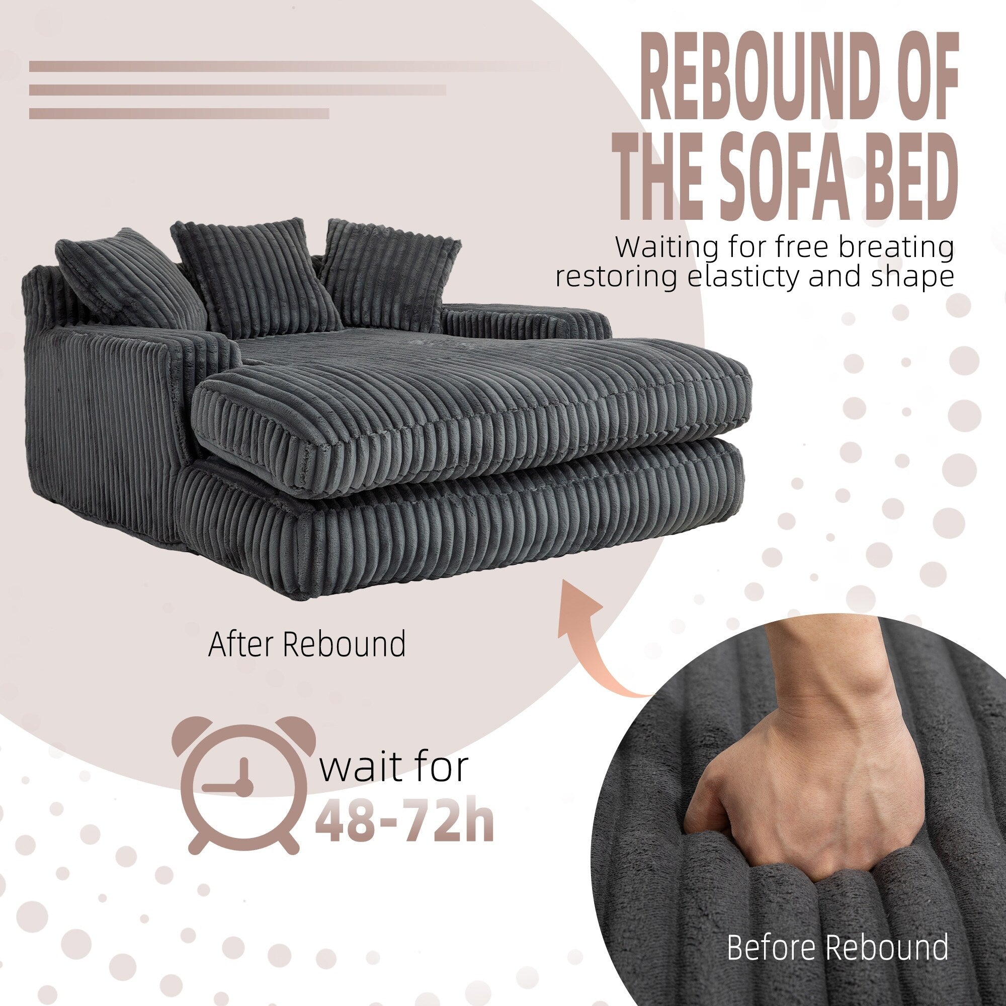 Corduroy Sleeper Sofa with High-Elastic Sponge Cushioning, No-Install Couch for Living Room