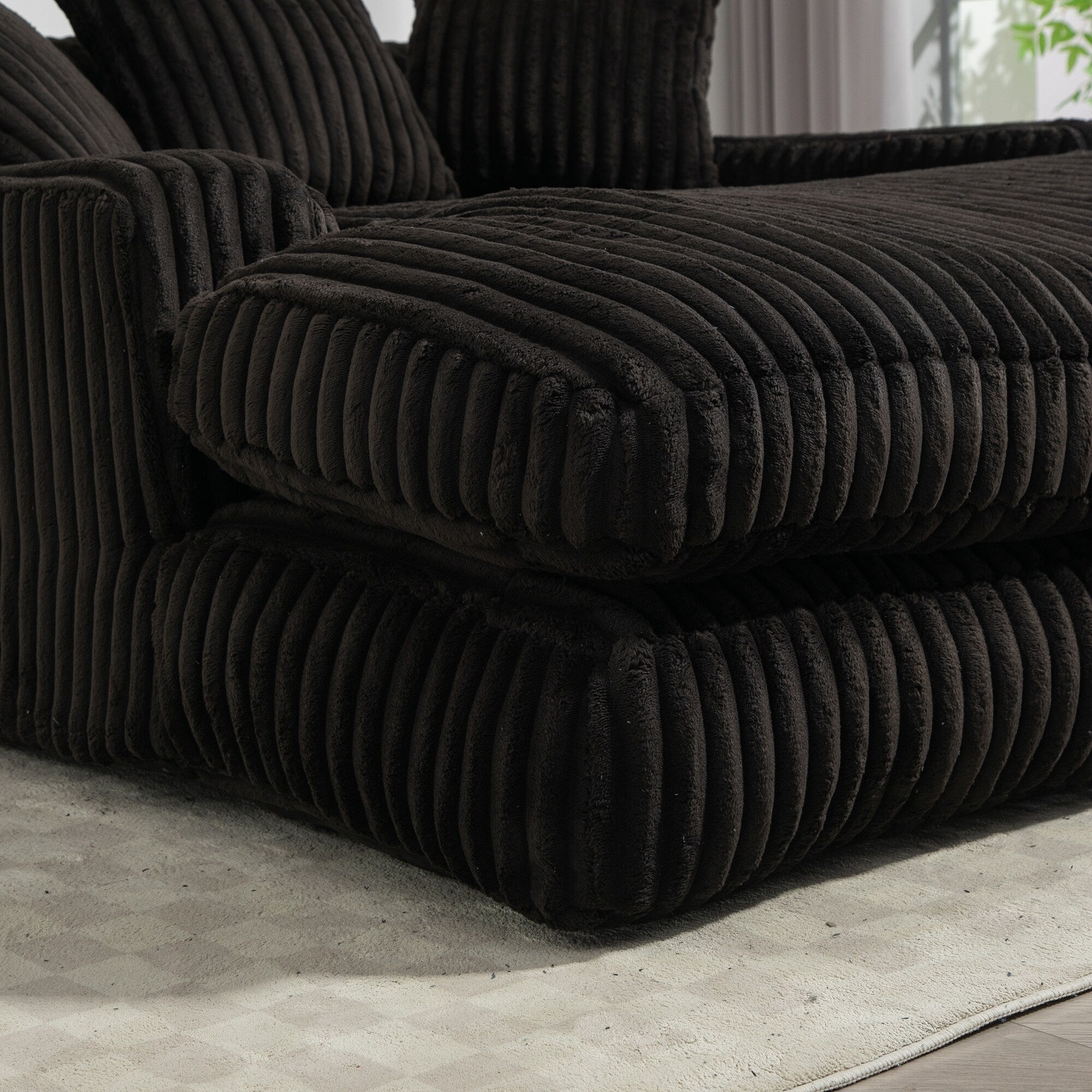 Corduroy Sleeper Sofa with High-Elastic Sponge Cushioning, No-Install Couch for Living Room