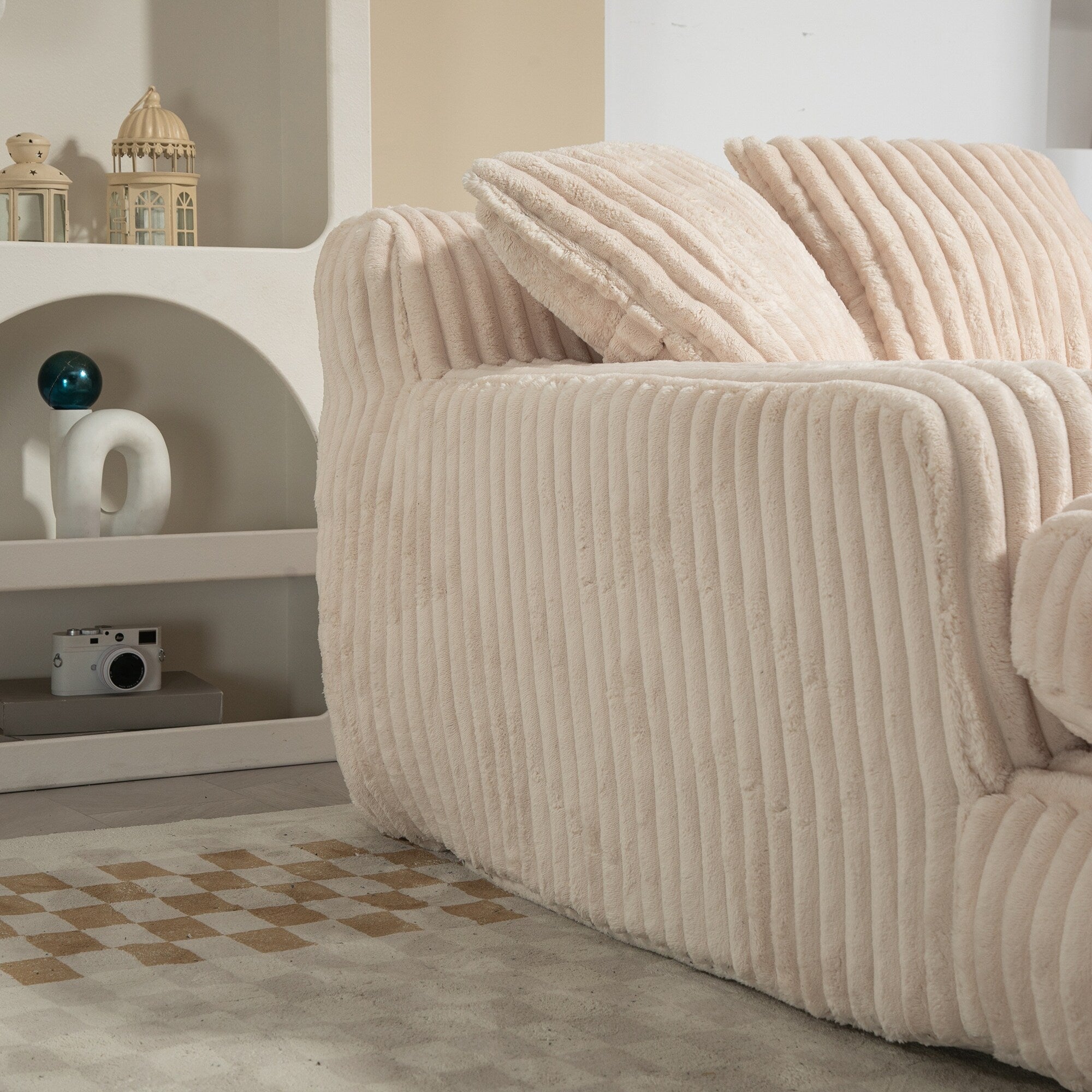 Corduroy Sleeper Sofa with High-Elastic Sponge Cushioning, No-Install Couch for Living Room