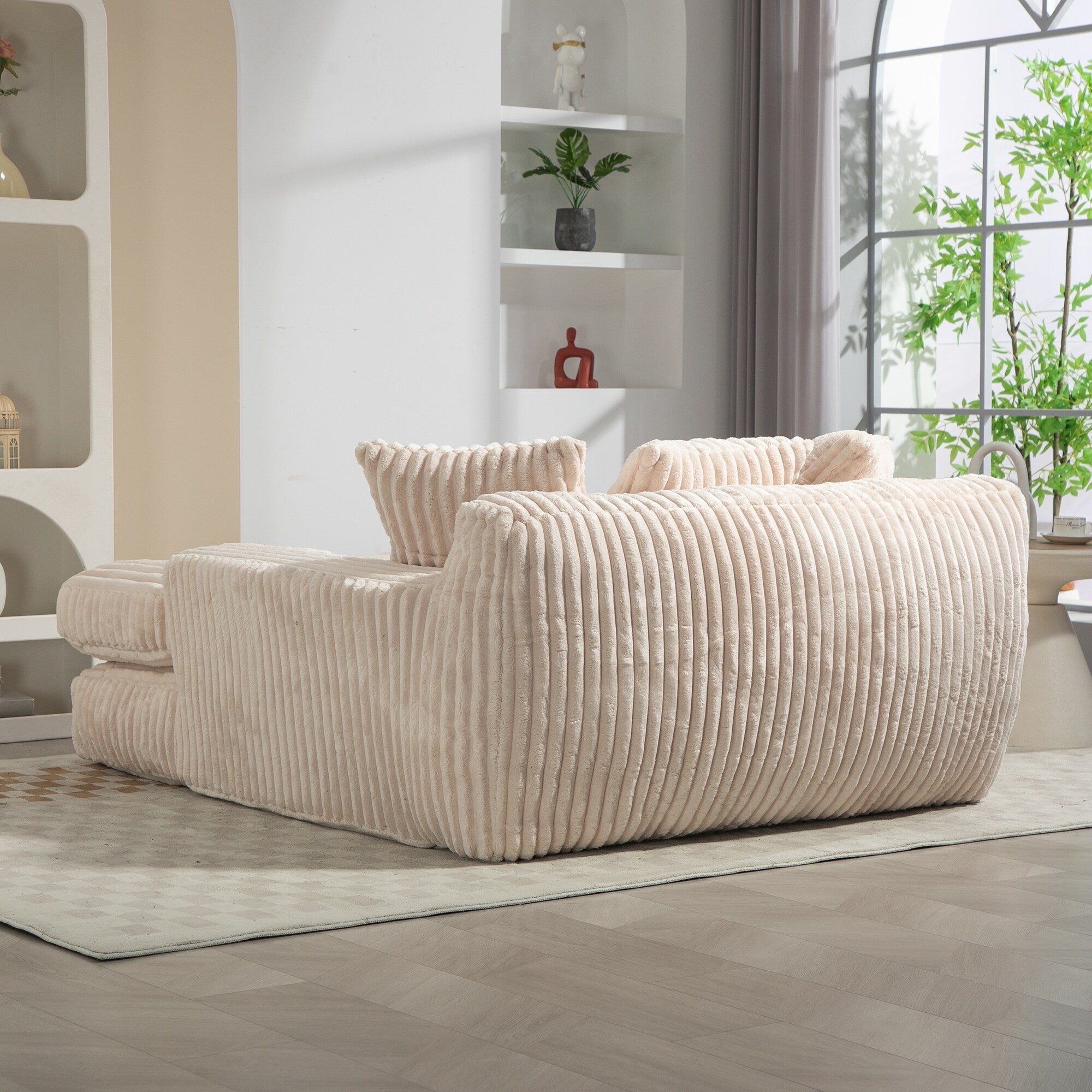 Corduroy Sleeper Sofa with High-Elastic Sponge Cushioning, No-Install Couch for Living Room