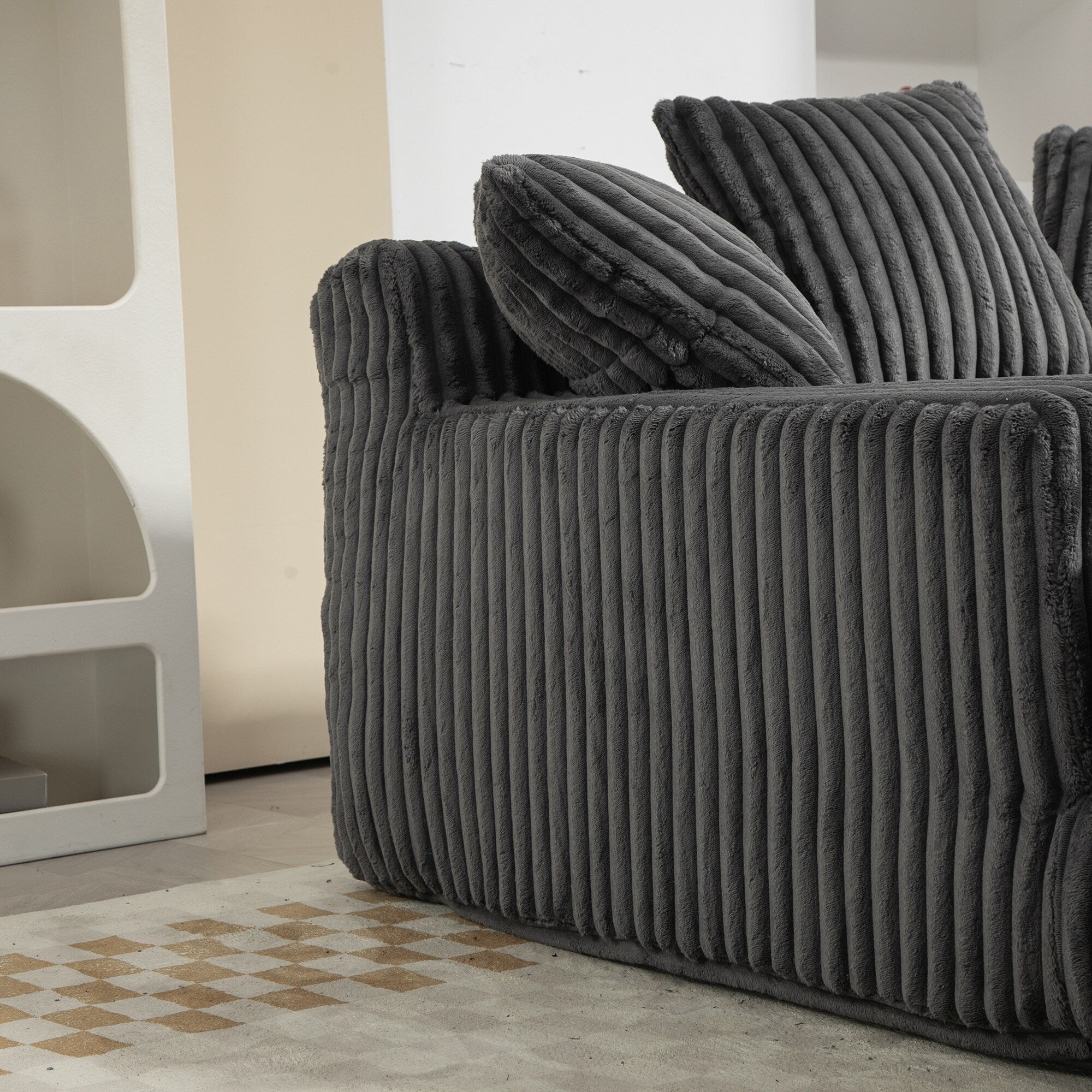 Corduroy Sleeper Sofa with High-Elastic Sponge Cushioning, No-Install Couch for Living Room